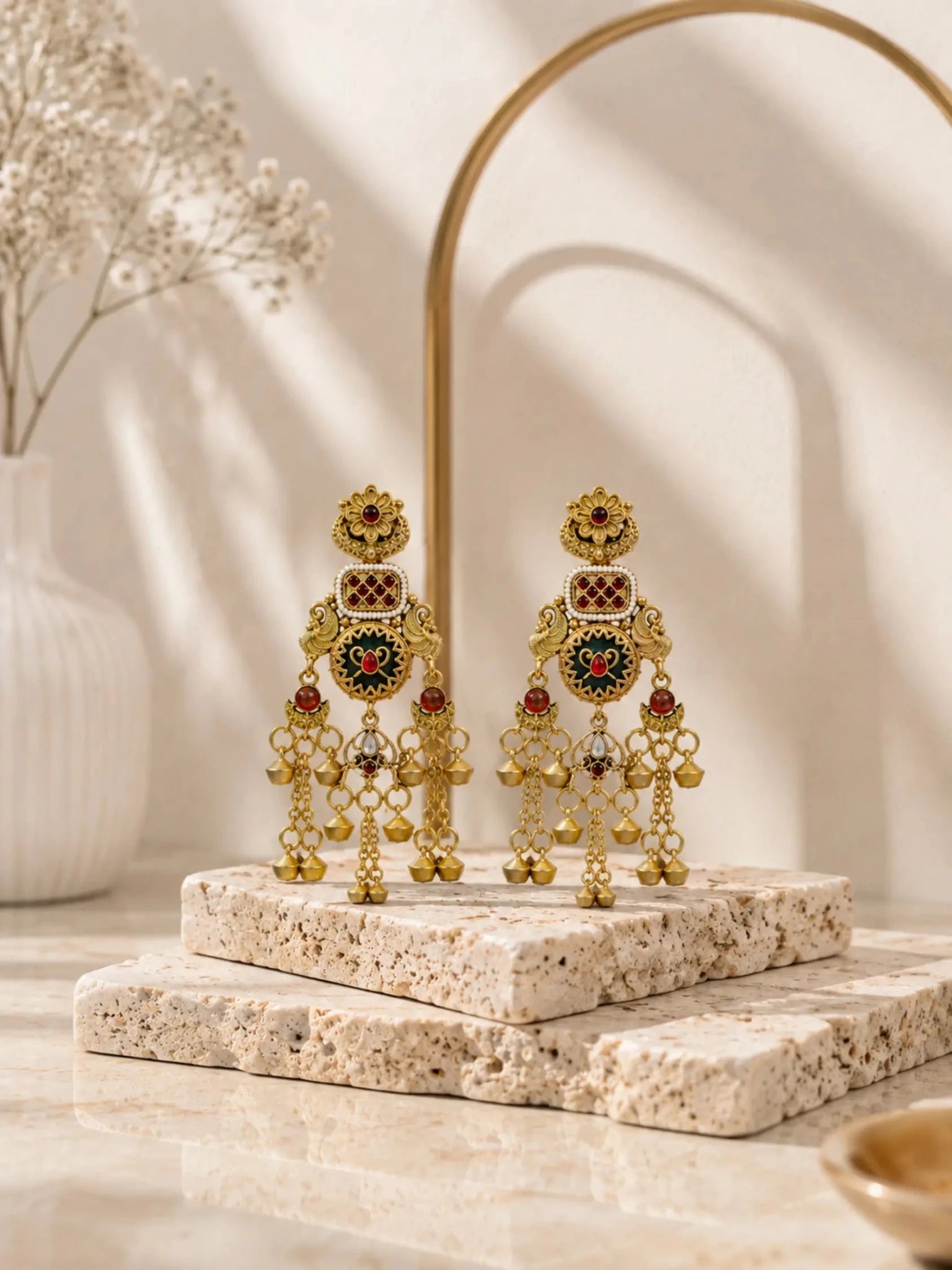 Image of Alaknanda Gold-plated Ghumat Jhumki Earrings - Venyora Fashion