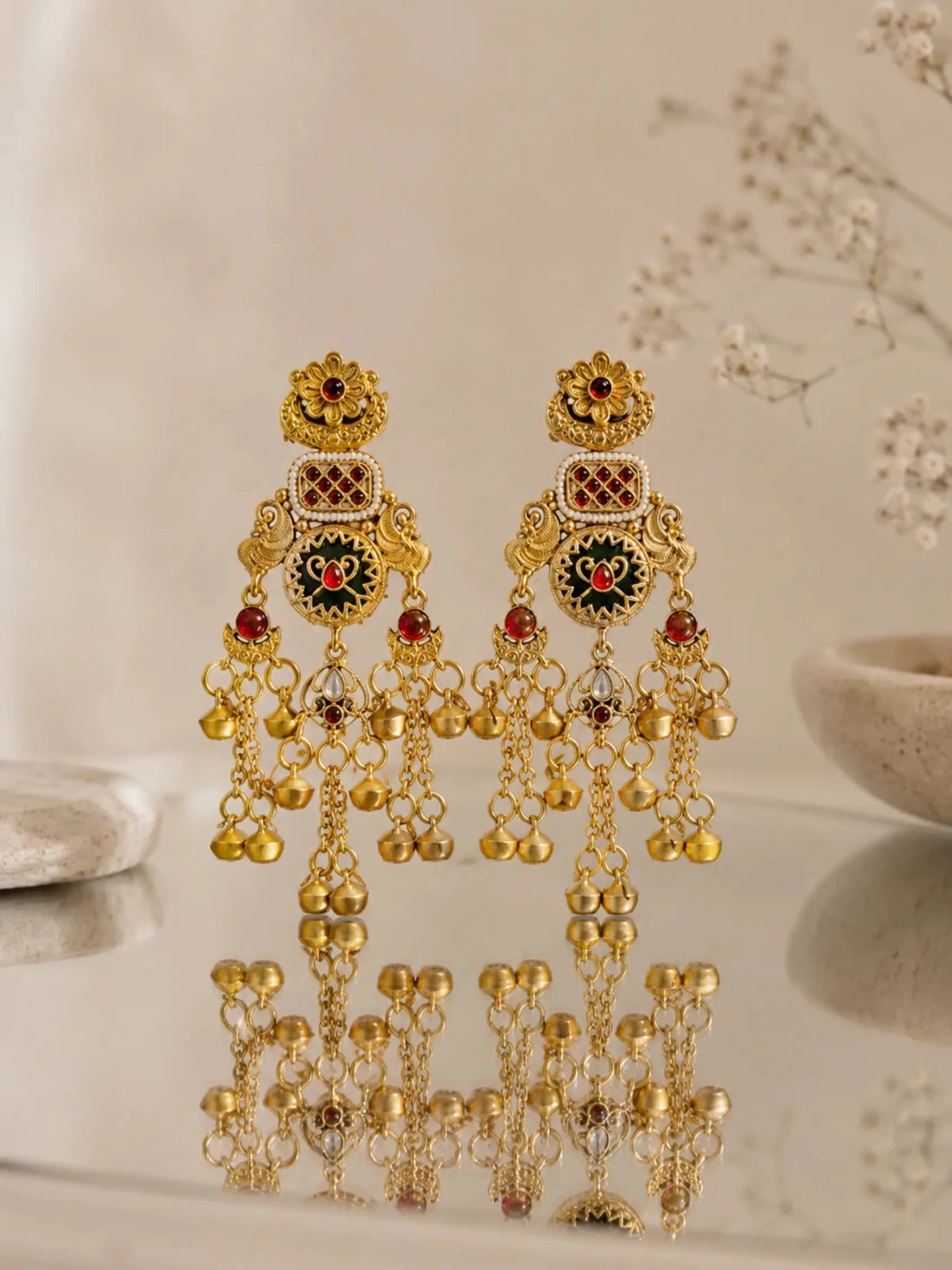 Image of Alaknanda Gold-plated Ghumat Jhumki Earrings - Venyora Fashion