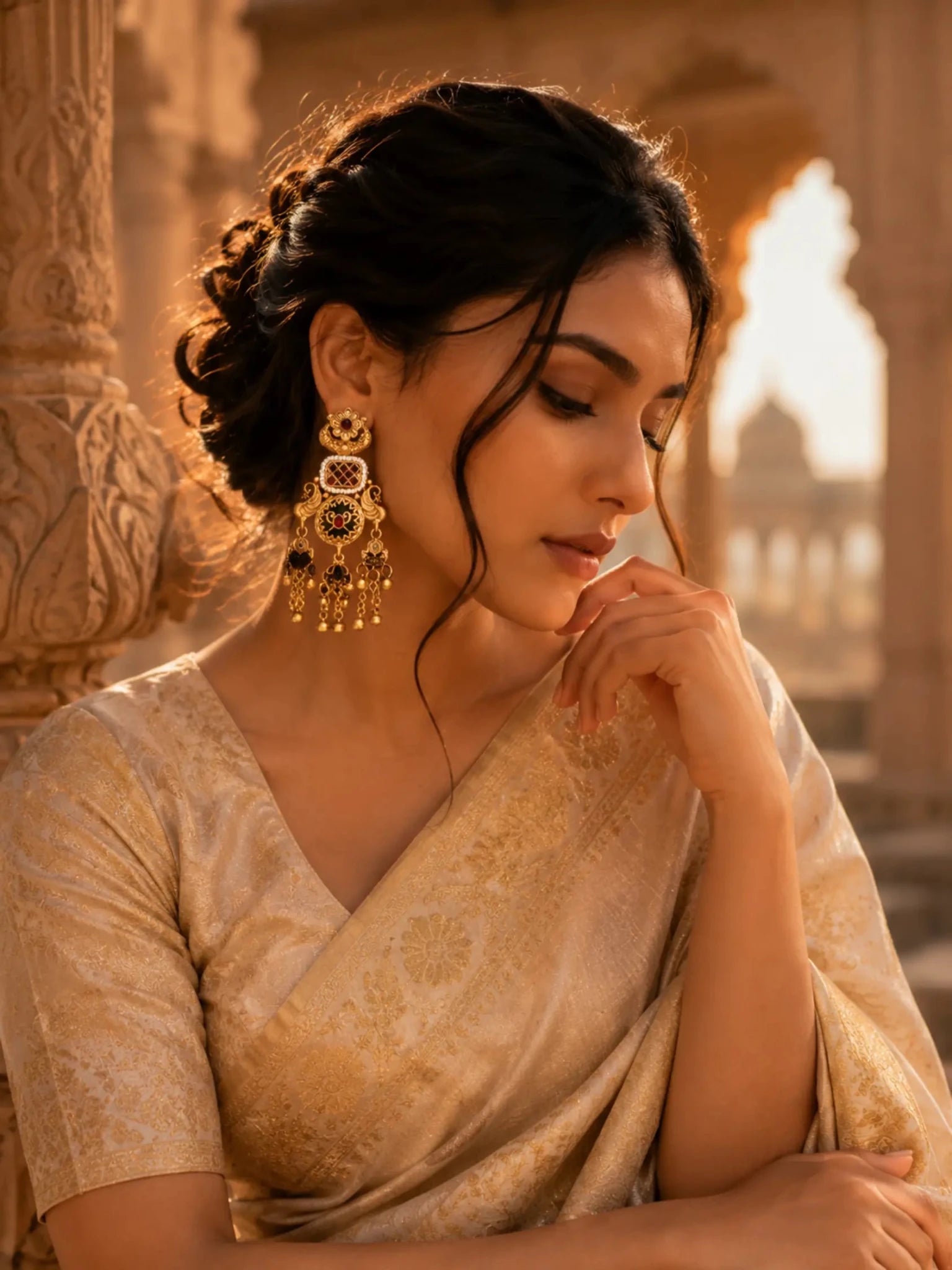 Image of Alaknanda Gold-plated Ghumat Jhumki Earrings - Venyora Fashion