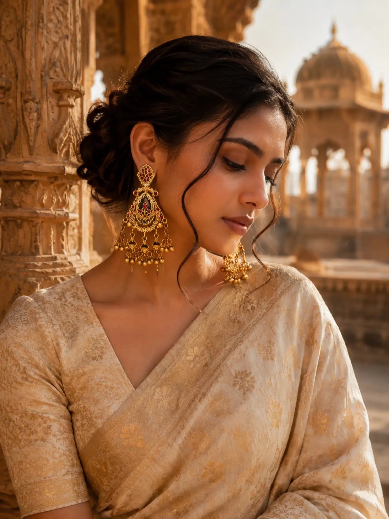 Image of Bhagi Gold-plated Ghumat Jhumki Earrings - Venyora Fashion