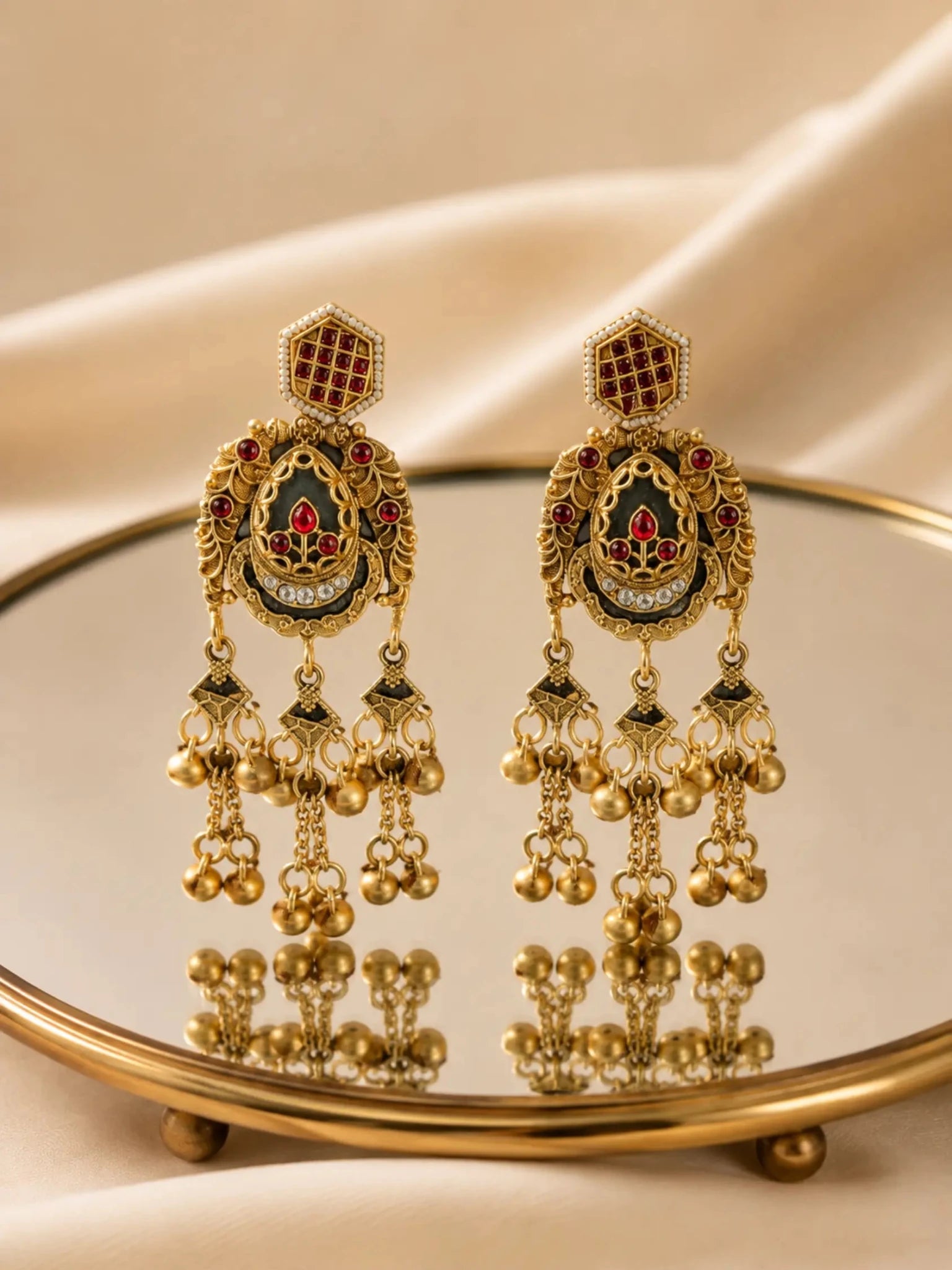 Image of Bhagi Gold-plated Ghumat Jhumki Earrings - Venyora Fashion