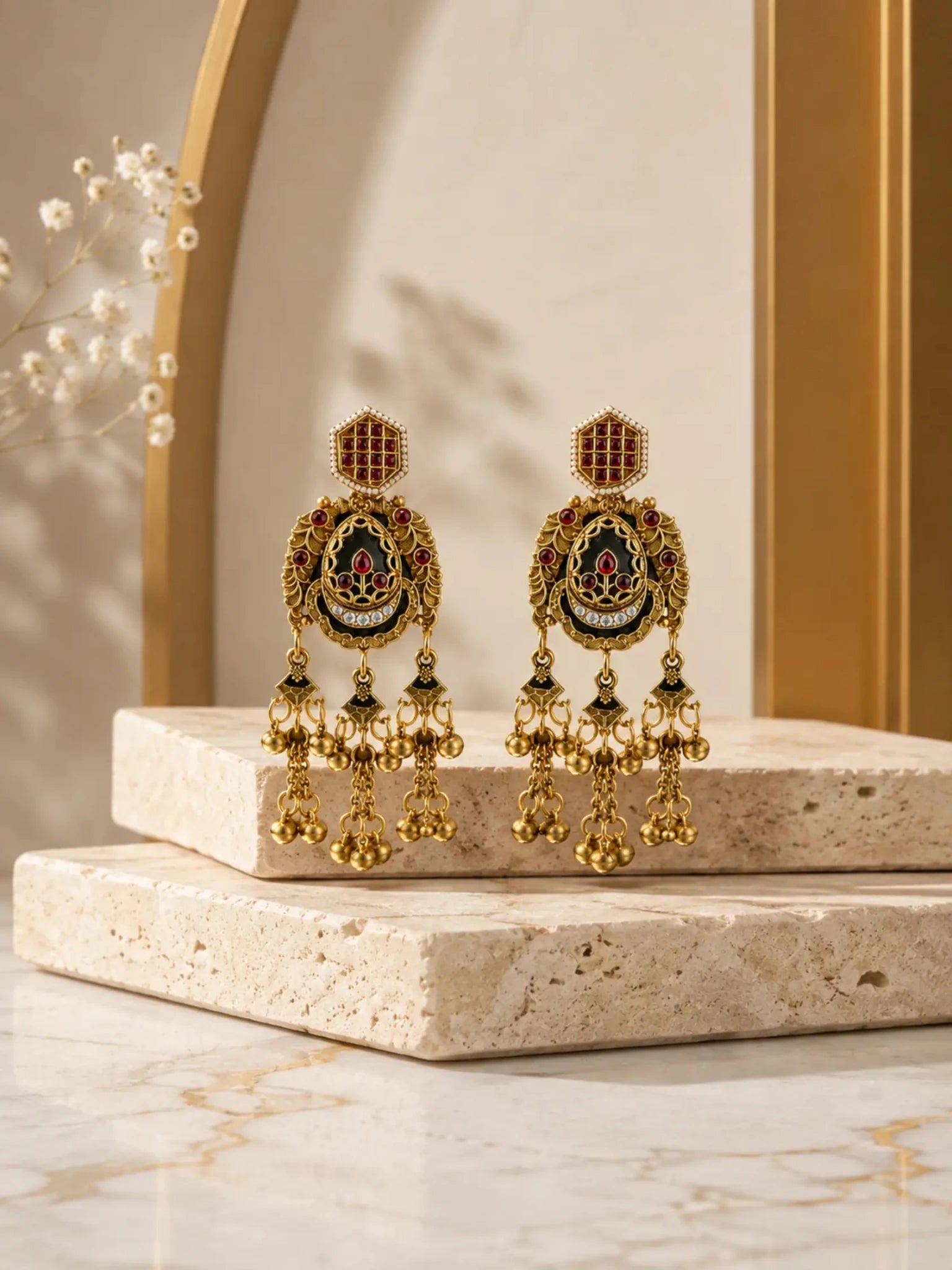 Image of Bhagi Gold-plated Ghumat Jhumki Earrings - Venyora Fashion