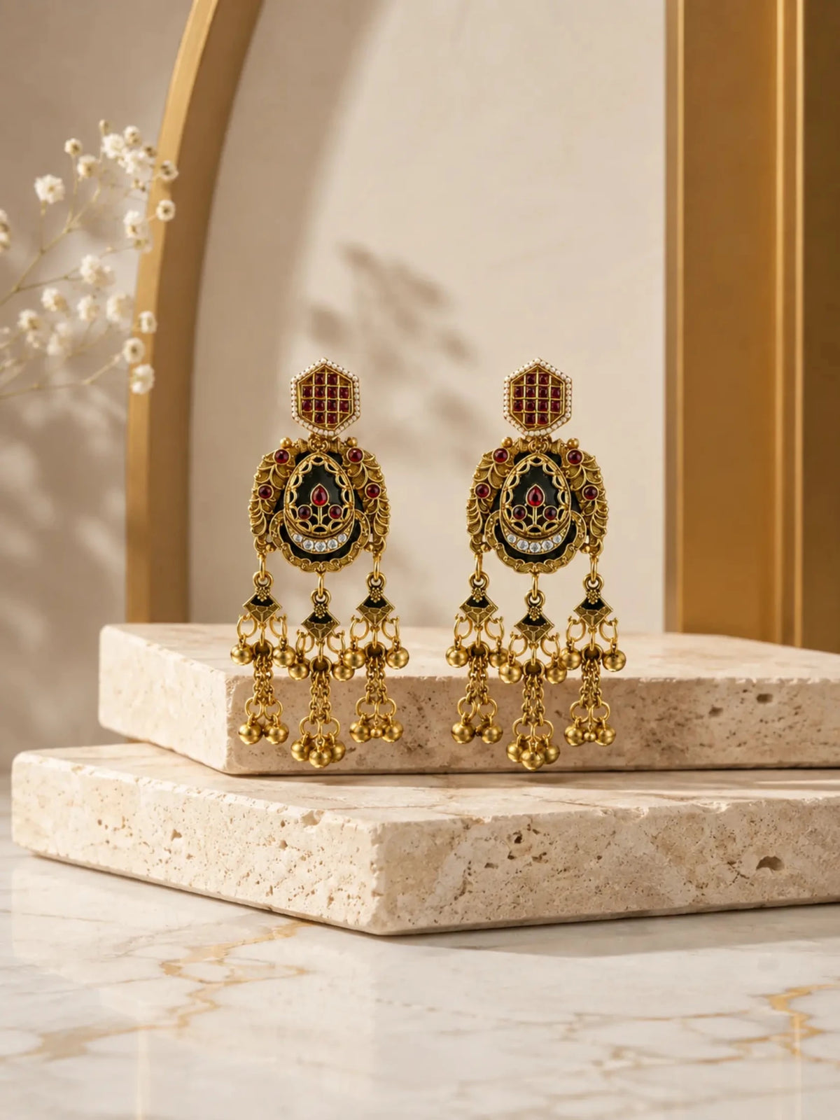 Bhagi Gold-plated Ghumat Jhumki Earrings - Venyora Fashion