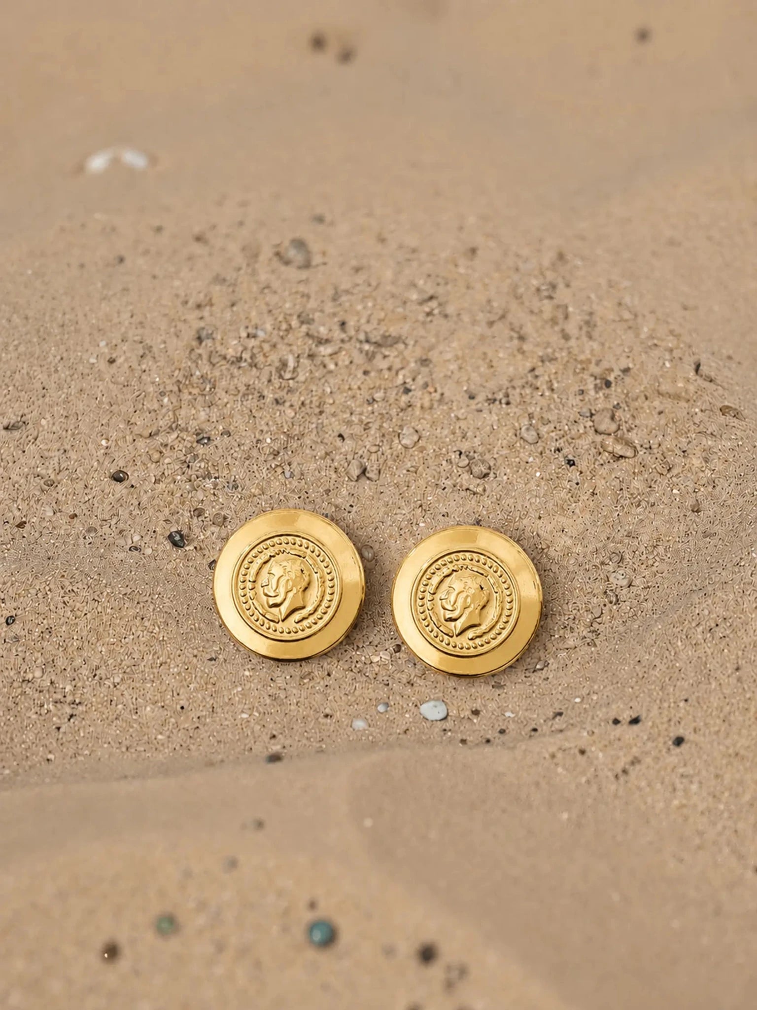 Image of Coin Medallion Stud Earrings - Venyora Fashion