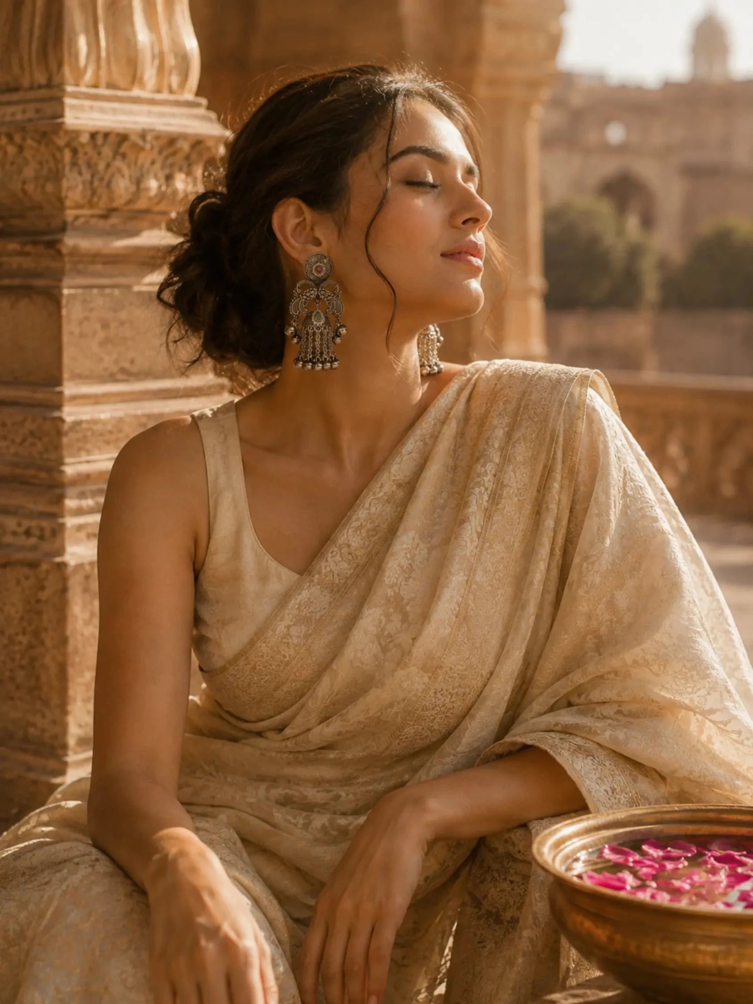 Image of GANGA German Silver with Pastle Pink-Green Rhinestones Earrings - Venyora Fashion