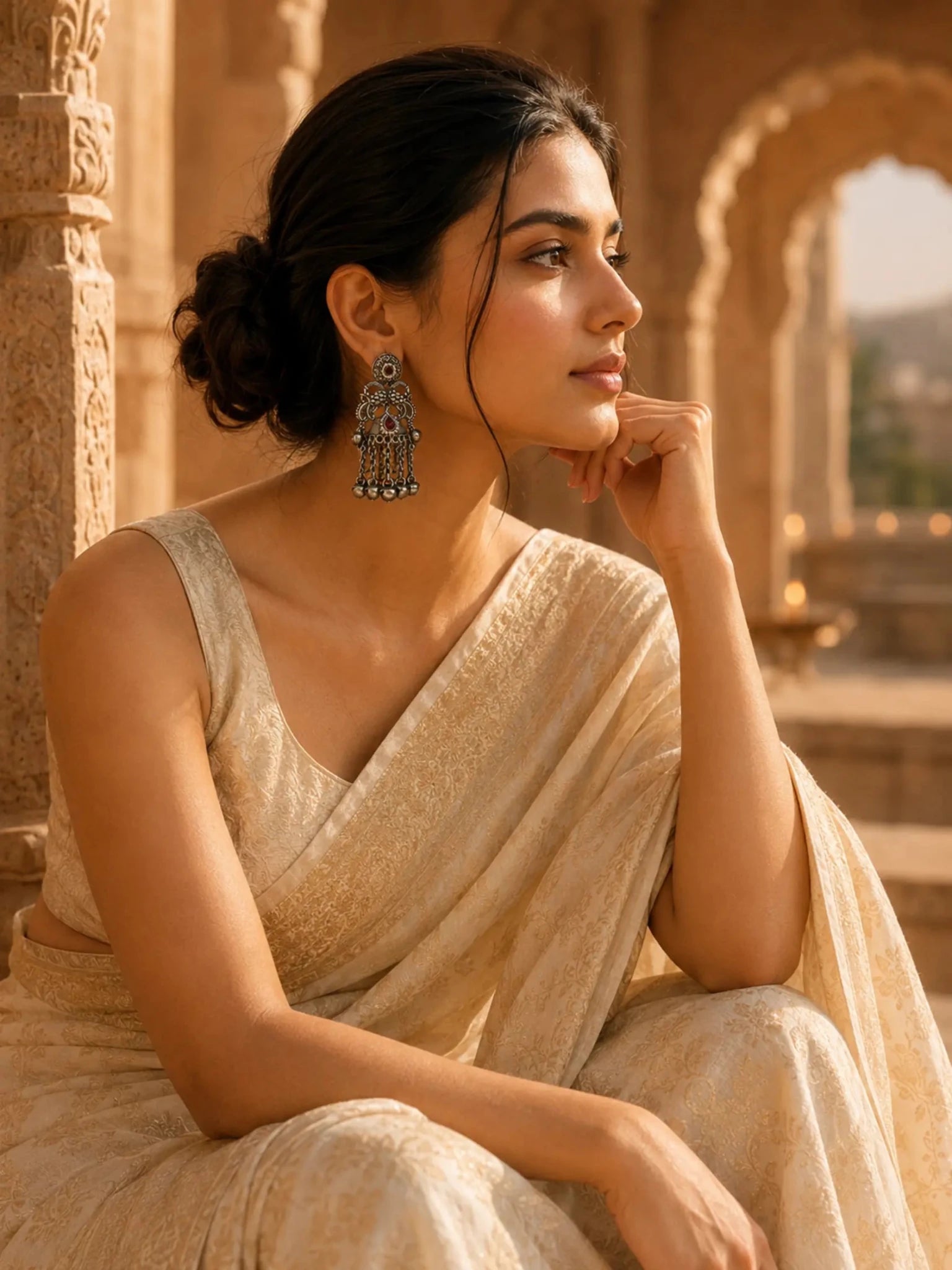 Image of GANGA German Silver with Rani Pink Rhinestones Earrings - Venyora Fashion
