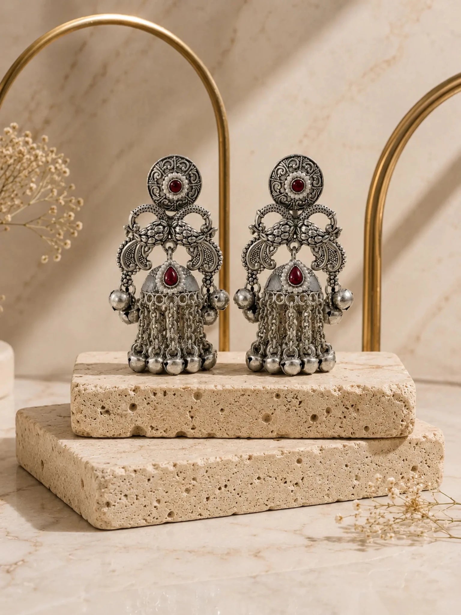 Image of GANGA German Silver with Rani Pink Rhinestones Earrings - Venyora Fashion