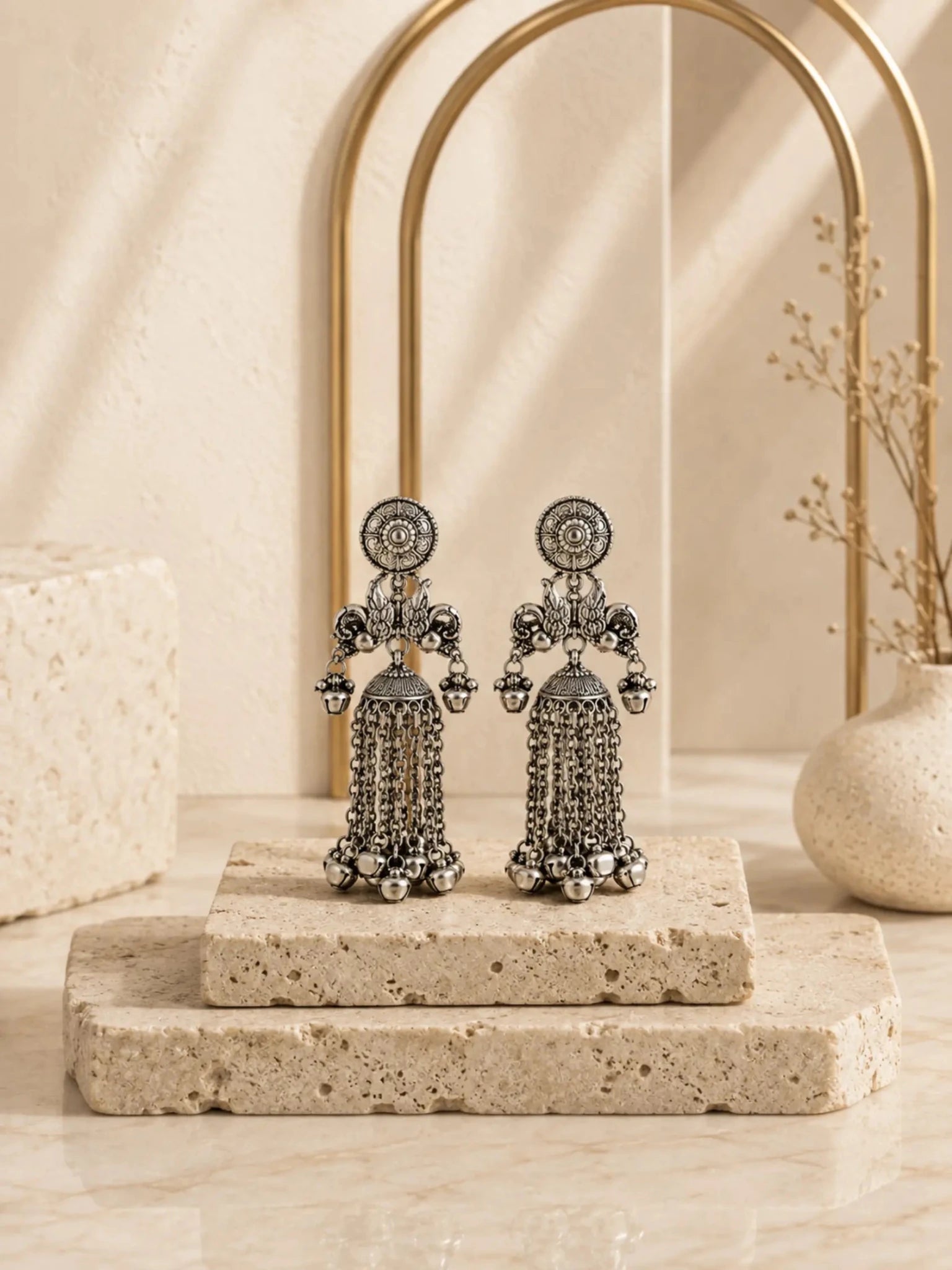 Image of GANGA German Silver with White Rhinestones Earrings - Venyora Fashion