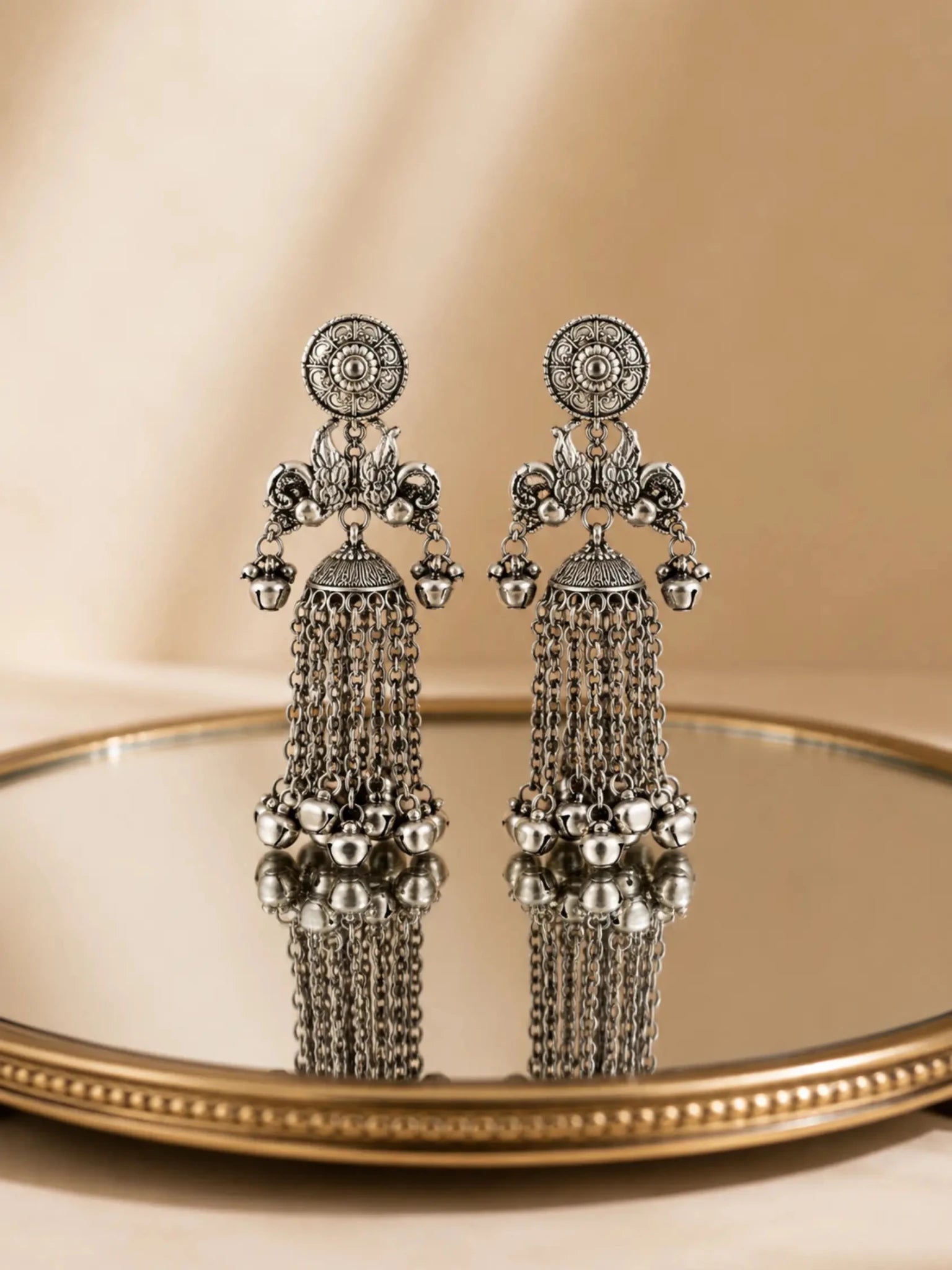 Image of GANGA German Silver with White Rhinestones Earrings - Venyora Fashion