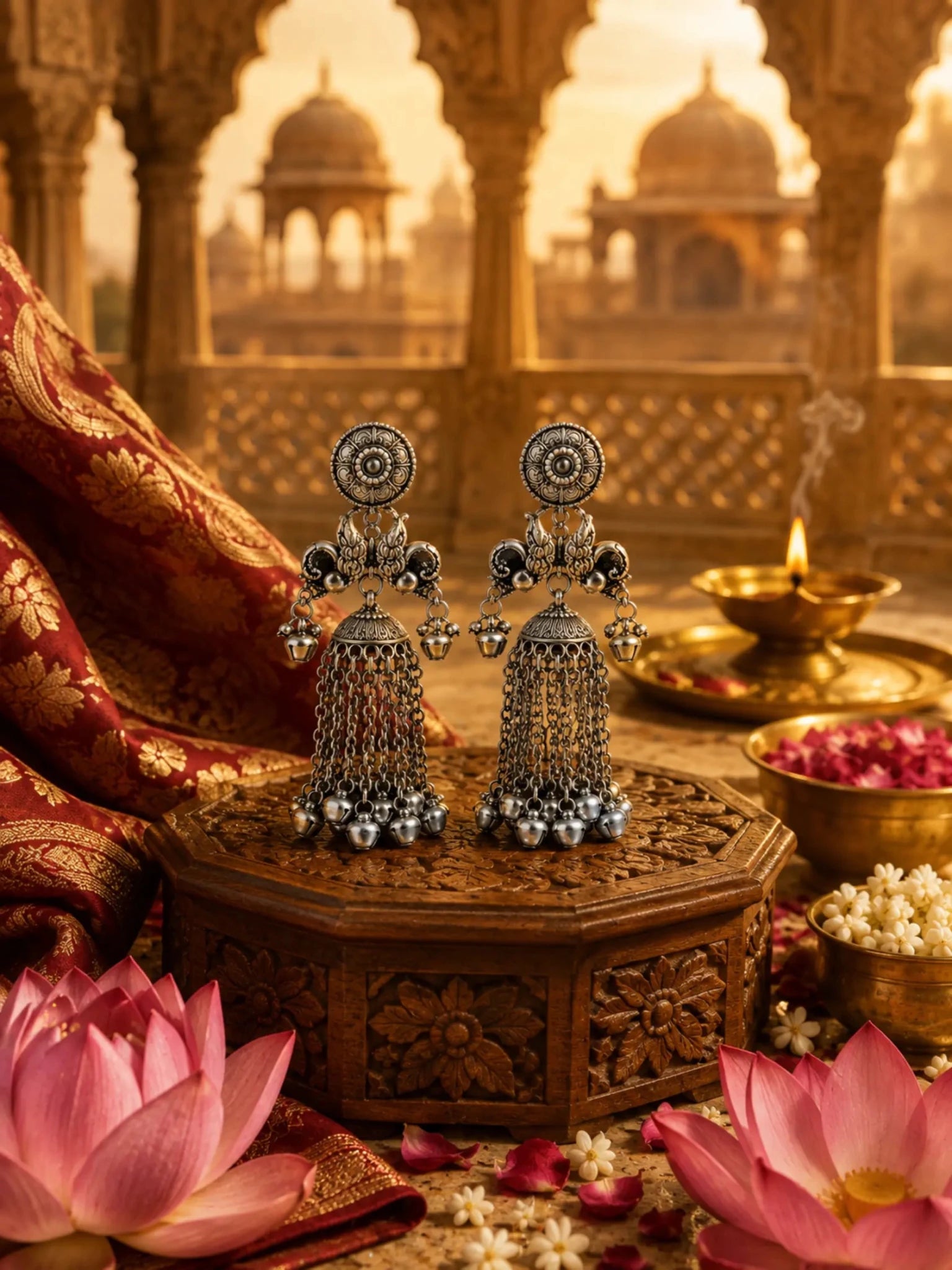 Image of GANGA German Silver with White Rhinestones Earrings - Venyora Fashion