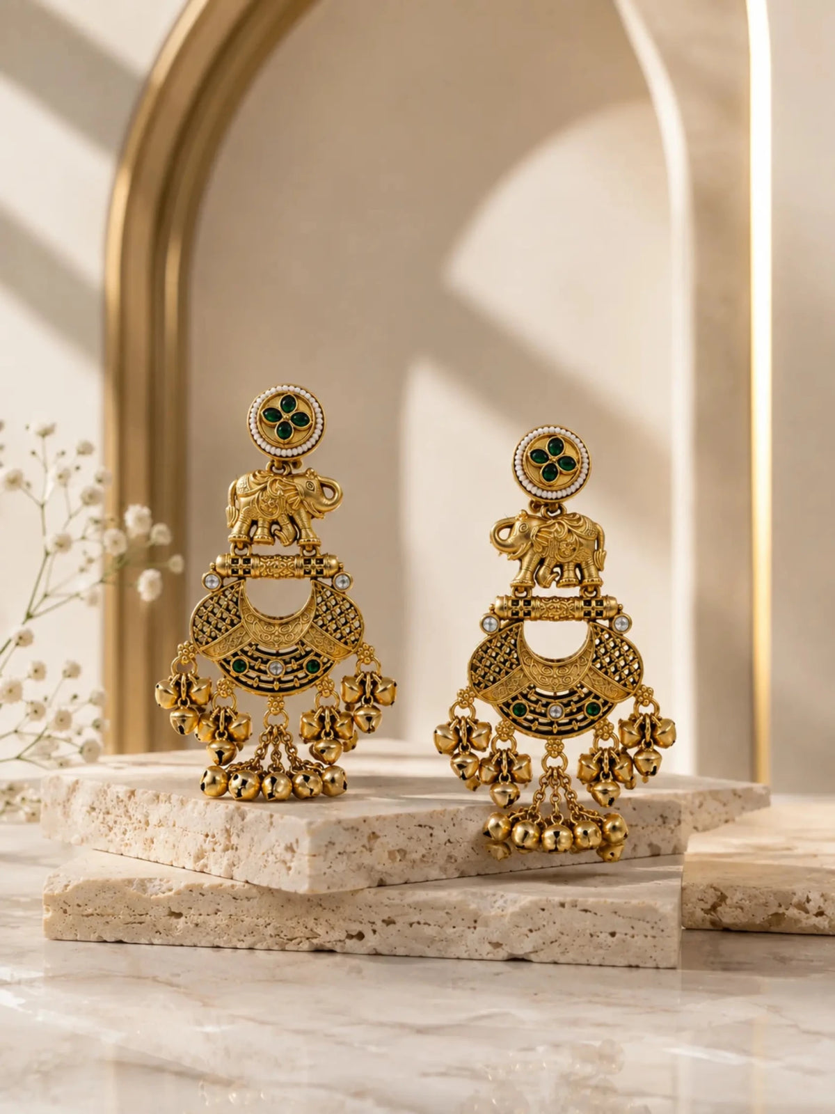 Hasti Gold-plated Elephant Motif Earrings - Venyora Fashion