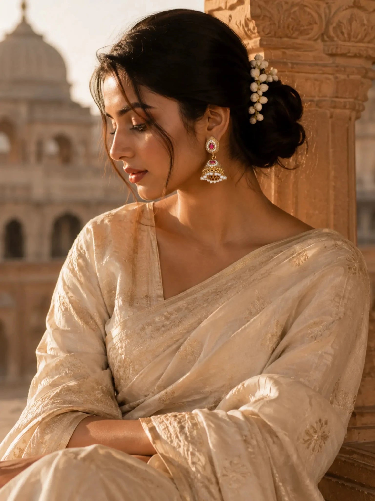 Kesar Gold-plated Ghumat Jhumki Earrings - Venyora Fashion