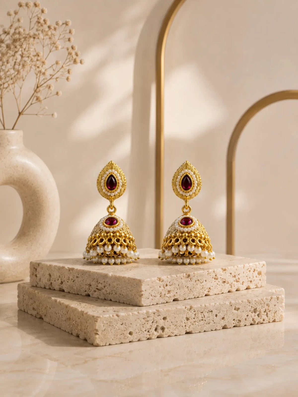 Kesar Gold-plated Ghumat Jhumki Earrings - Venyora Fashion
