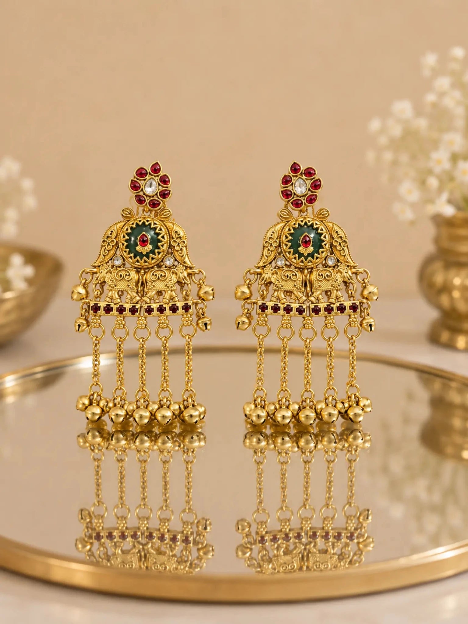 Image of Kunjar Gold-plated Elephant Motif Earrings - Venyora Fashion
