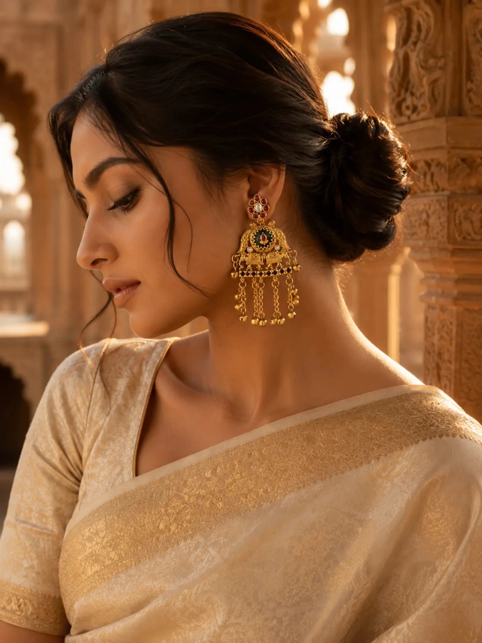 Image of Kunjar Gold-plated Elephant Motif Earrings - Venyora Fashion