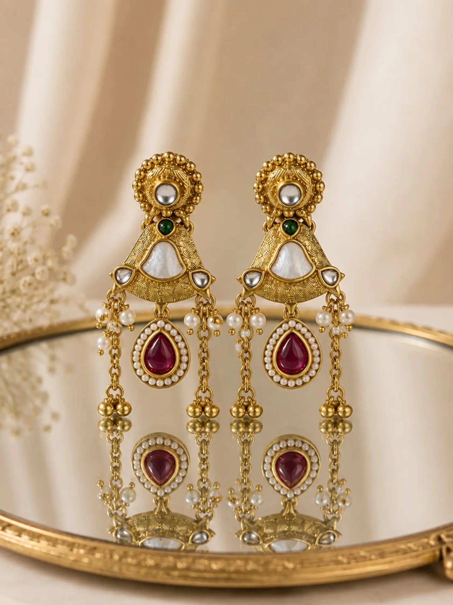 Image of MOGRA Gold-Plated Multicolor Stone Detailing Earrings - Venyora Fashion