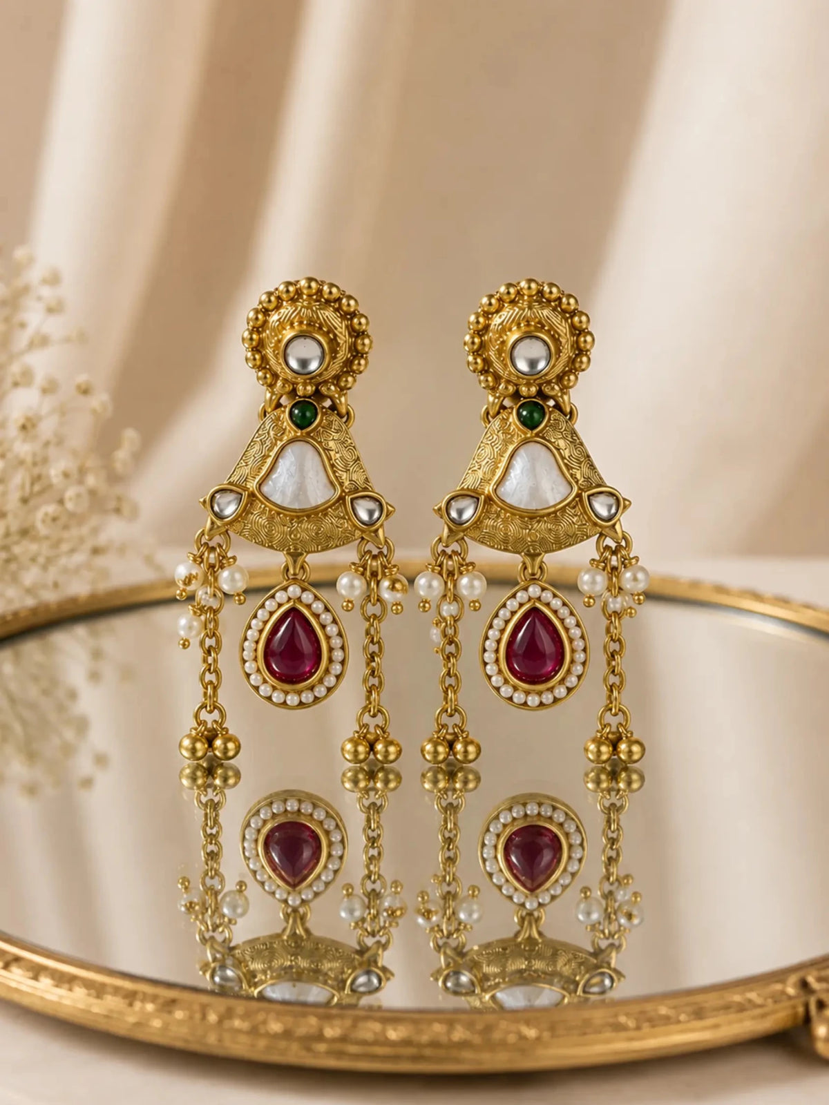 MOGRA Gold-Plated Multicolor Stone Detailing Earrings - Venyora Fashion