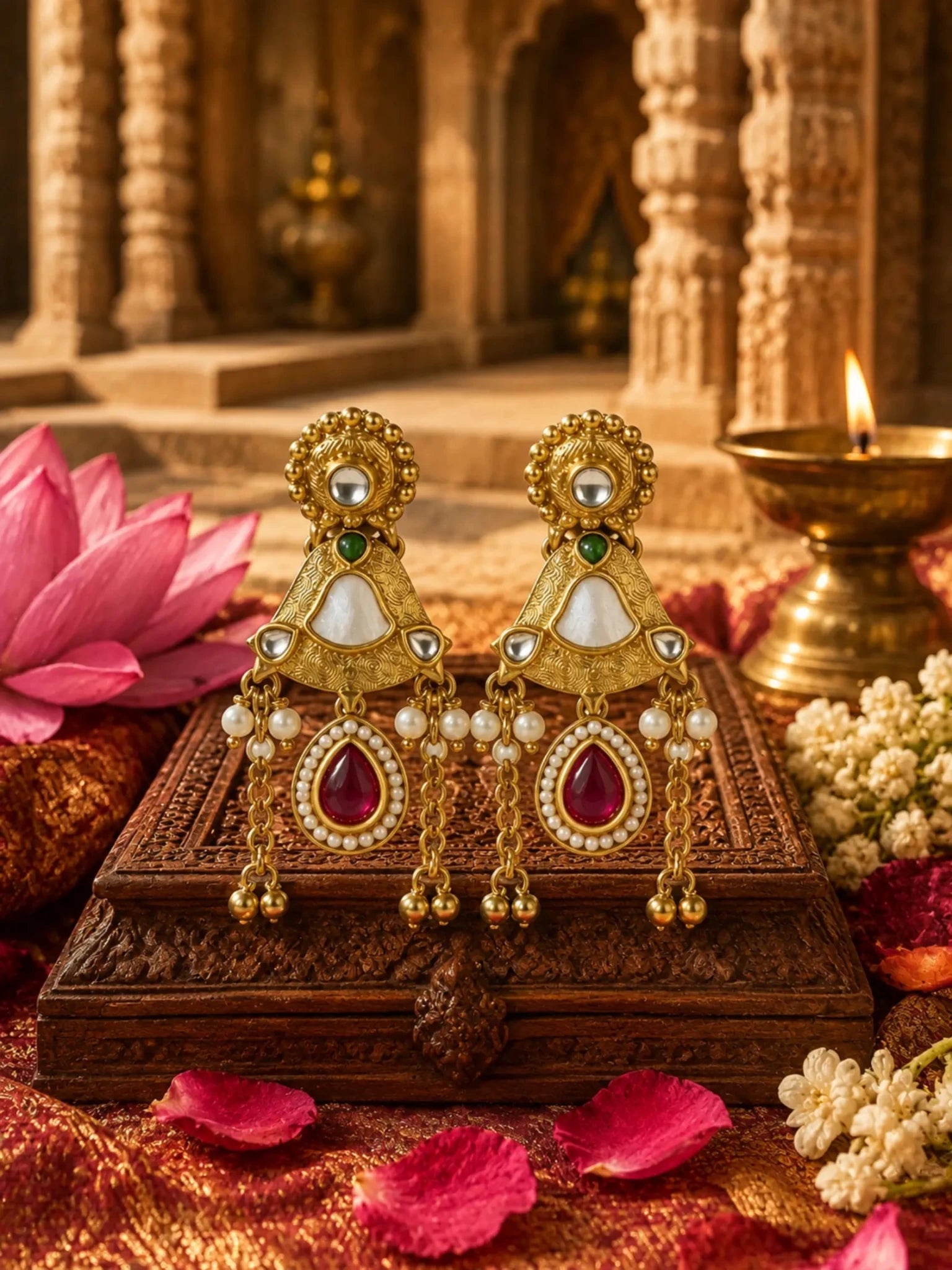 Image of MOGRA Gold-Plated Multicolor Stone Detailing Earrings - Venyora Fashion