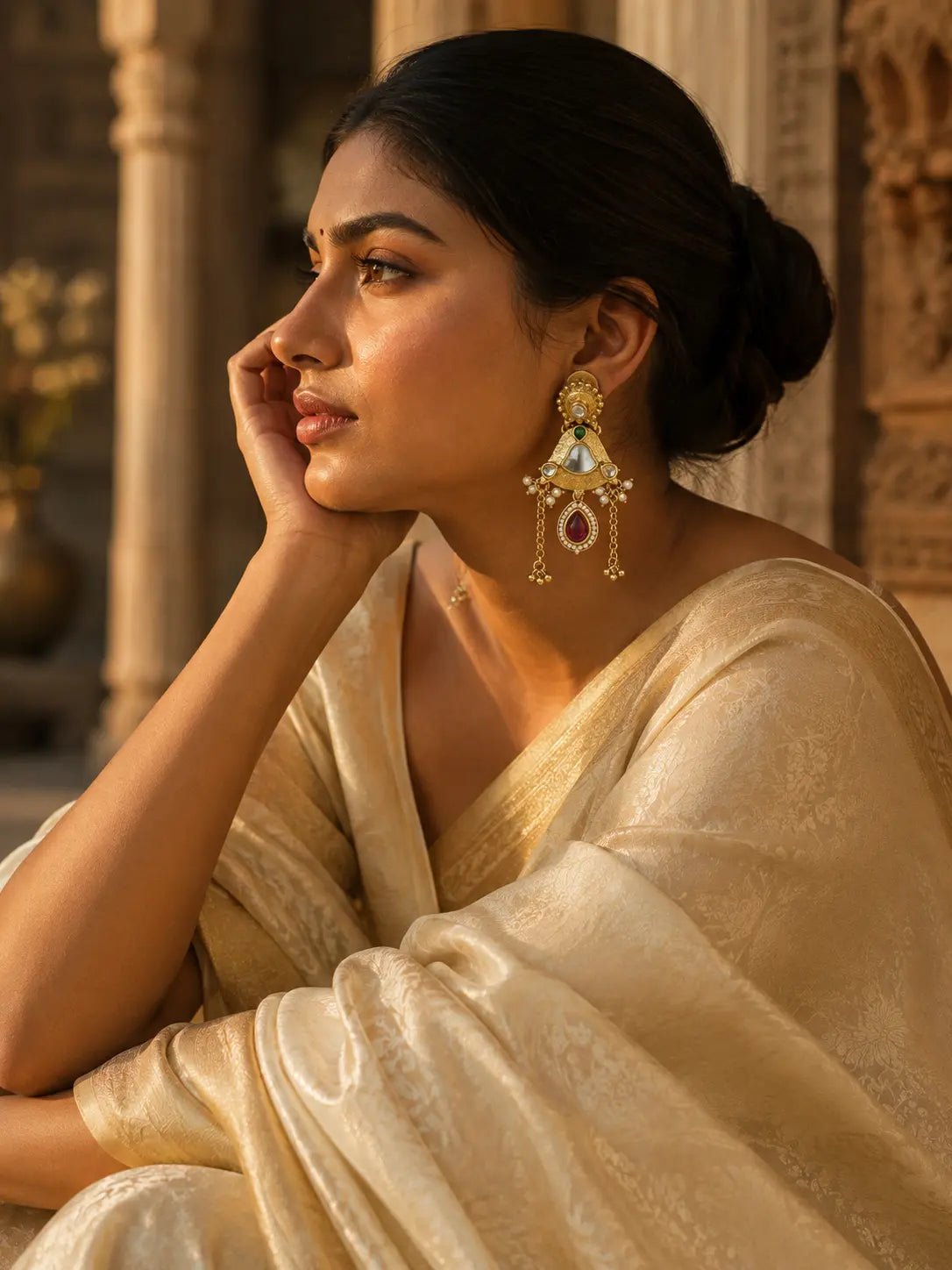 MOGRA Gold-Plated Multicolor Stone Detailing Earrings - Venyora Fashion