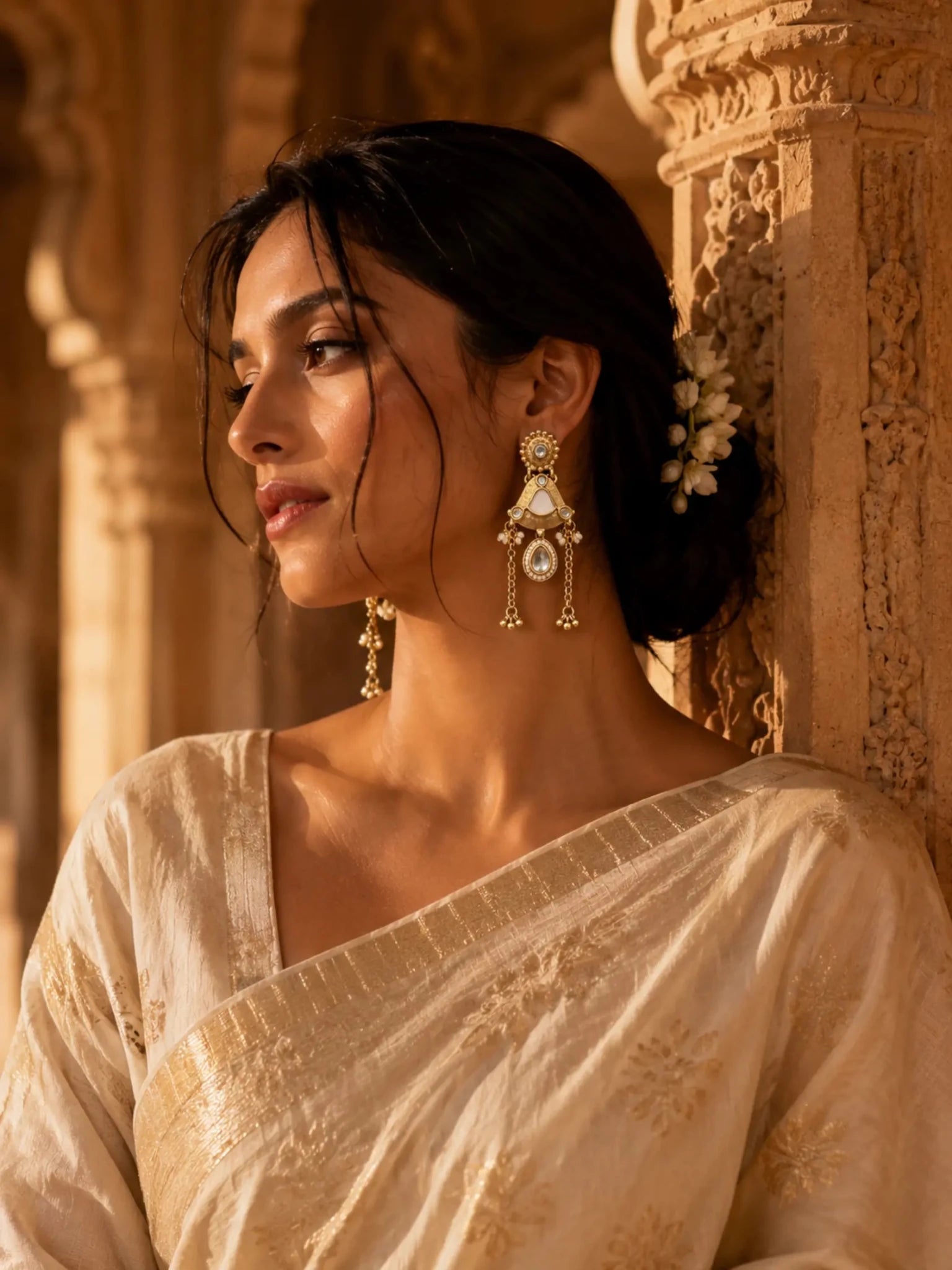 Image of MOGRA Gold-Plated White Stone Detailing Earrings - Venyora Fashion