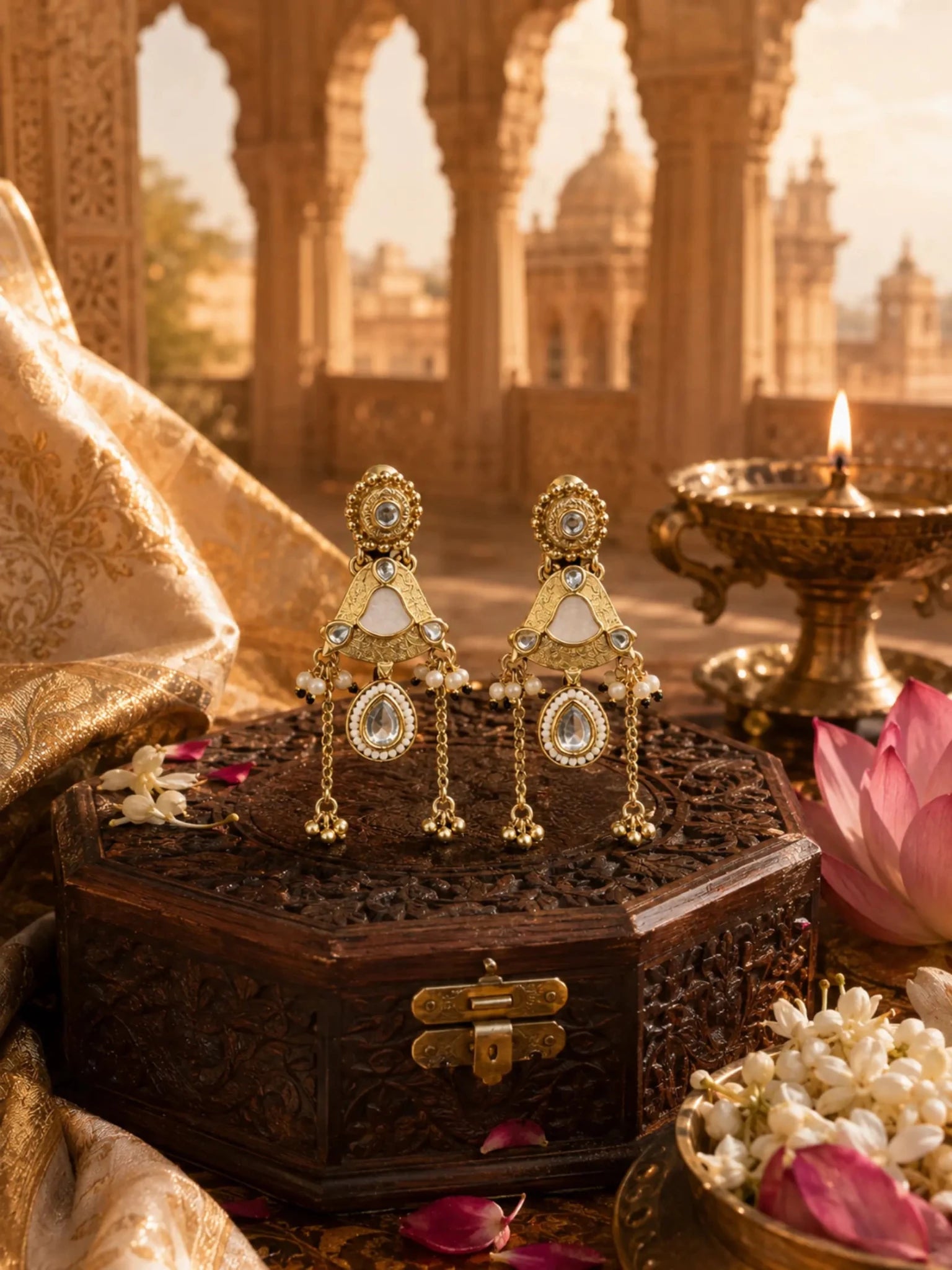 Image of MOGRA Gold-Plated White Stone Detailing Earrings - Venyora Fashion