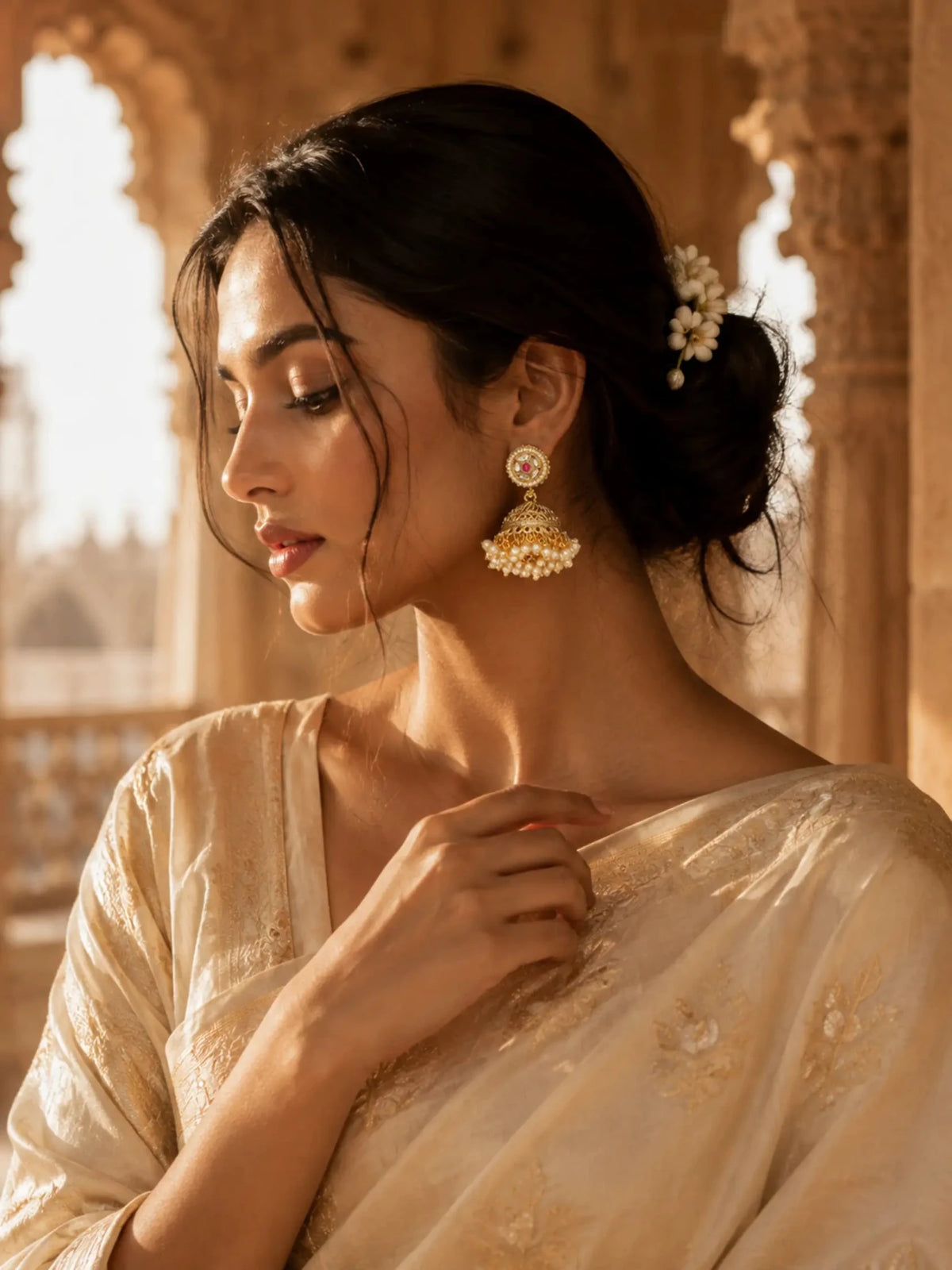 Pushp Gold-plated Ghumat Jhumki Earrings - Venyora Fashion