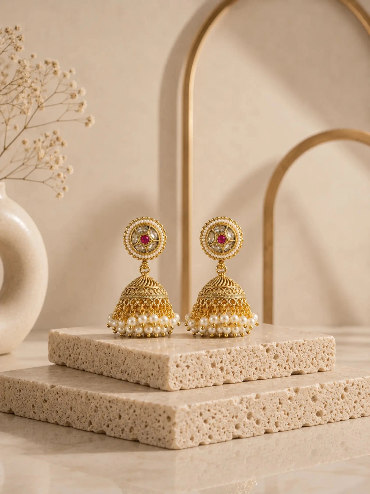 Pushp Gold-plated Ghumat Jhumki Earrings - Venyora Fashion