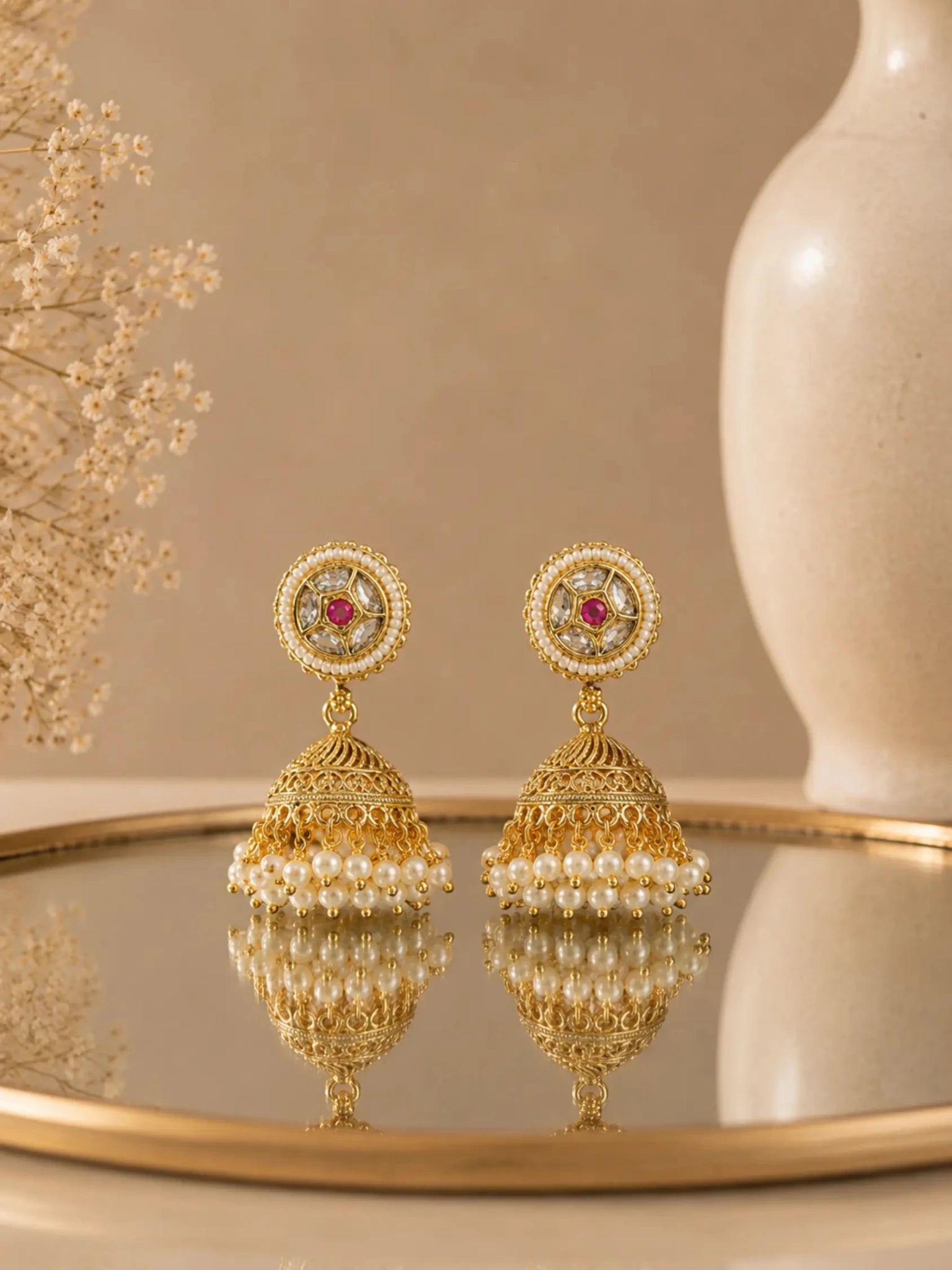 Image of Pushp Gold-plated Ghumat Jhumki Earrings - Venyora Fashion