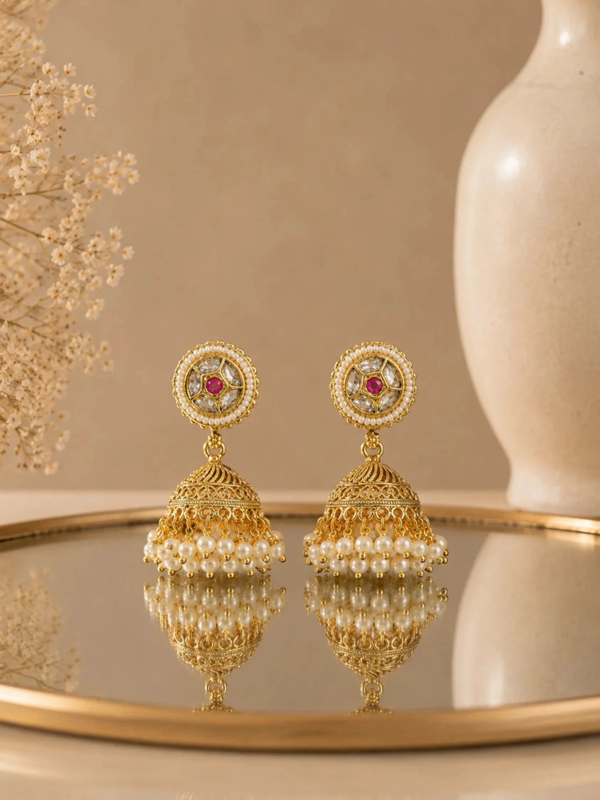 Pushp Gold-plated Ghumat Jhumki Earrings - Venyora Fashion