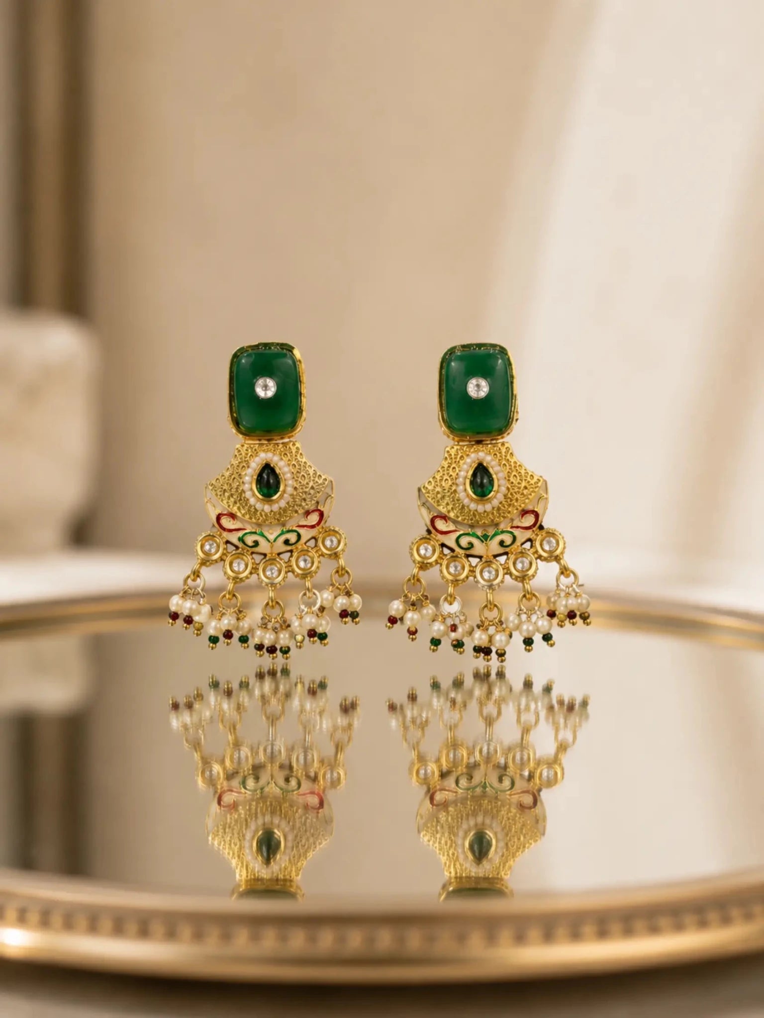 Image of RUH Gold-Plated Bottle Green Rhinestone Accent Earrings - Venyora Fashion
