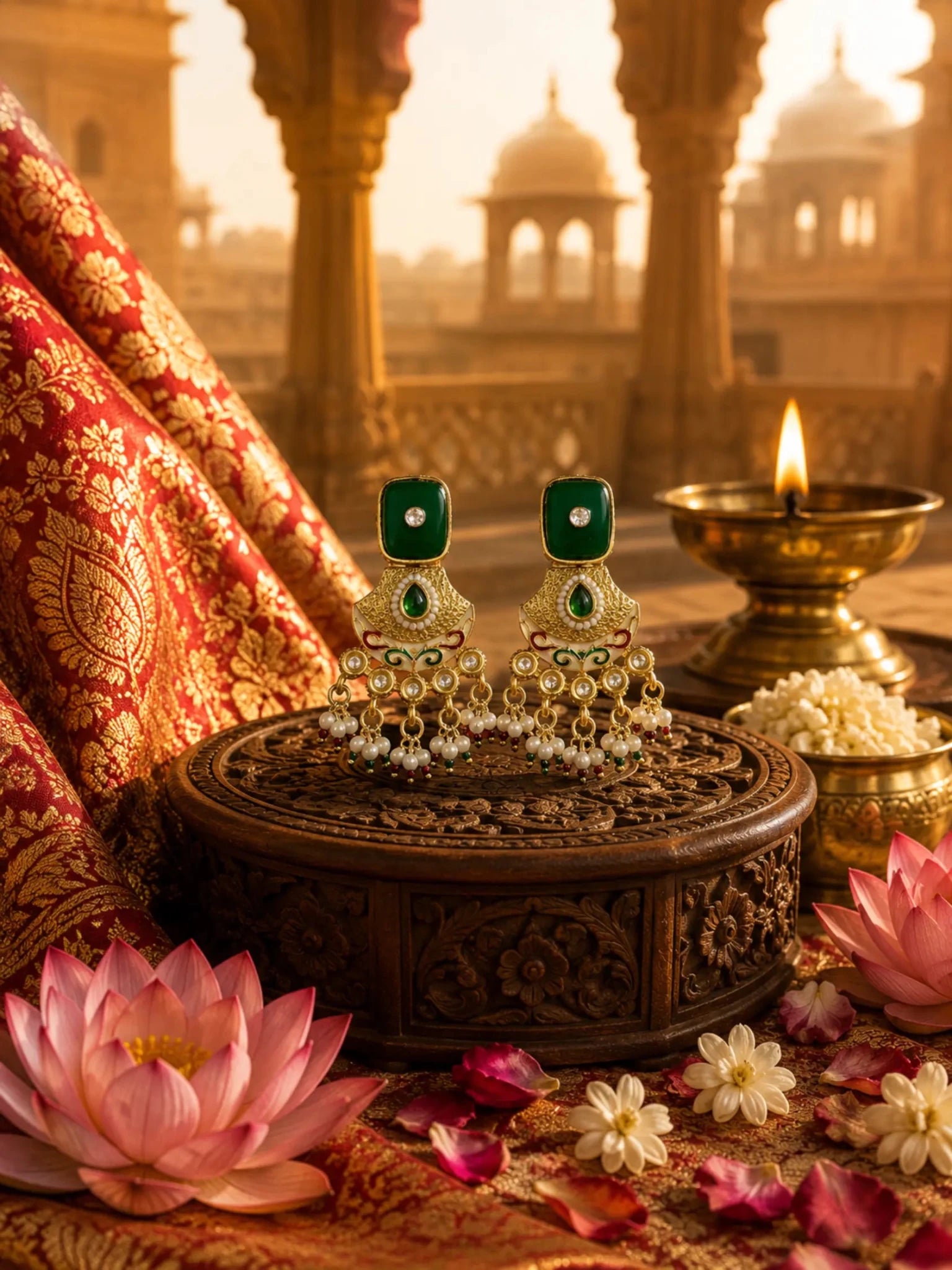 Image of RUH Gold-Plated Bottle Green Rhinestone Accent Earrings - Venyora Fashion