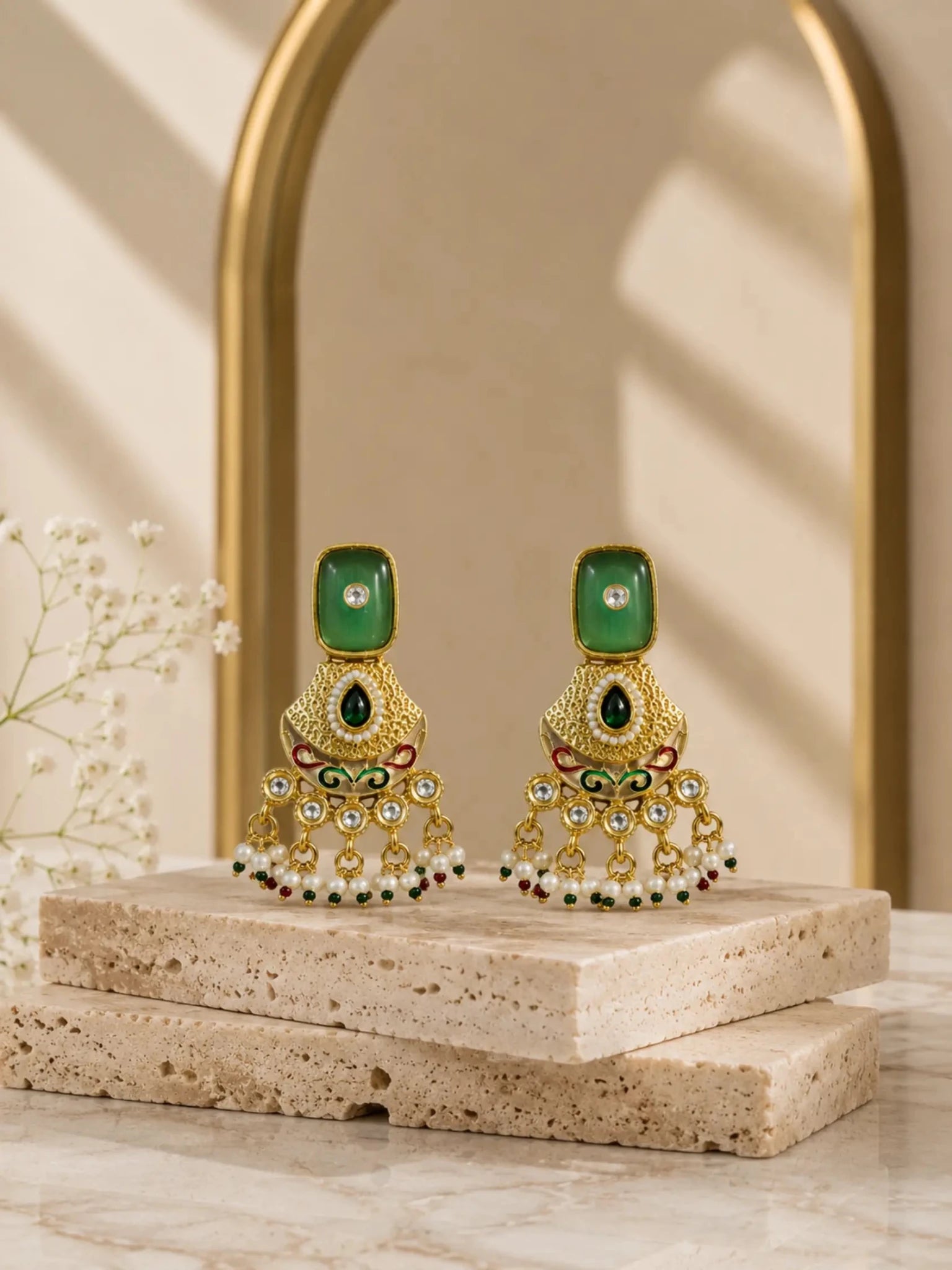 Image of RUH Gold-Plated Pastle Green Rhinestone Accent Earrings - Venyora Fashion