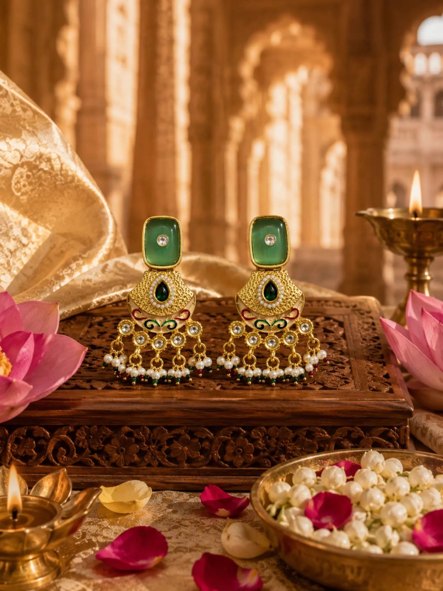 Image of RUH Gold-Plated Pastle Green Rhinestone Accent Earrings - Venyora Fashion