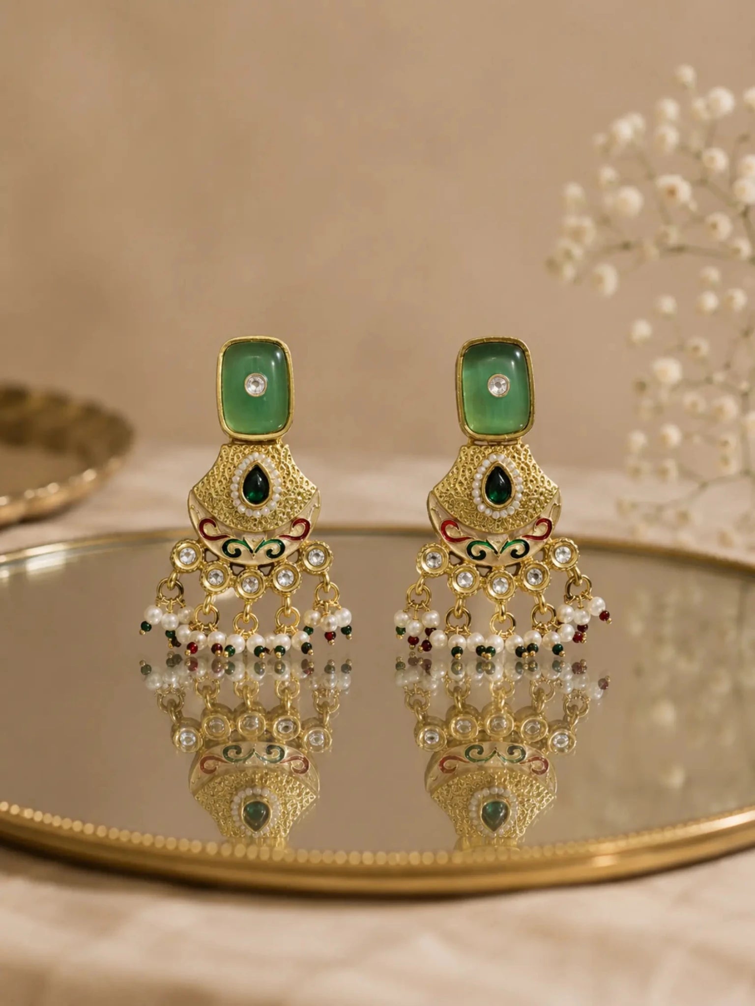 Image of RUH Gold-Plated Pastle Green Rhinestone Accent Earrings - Venyora Fashion