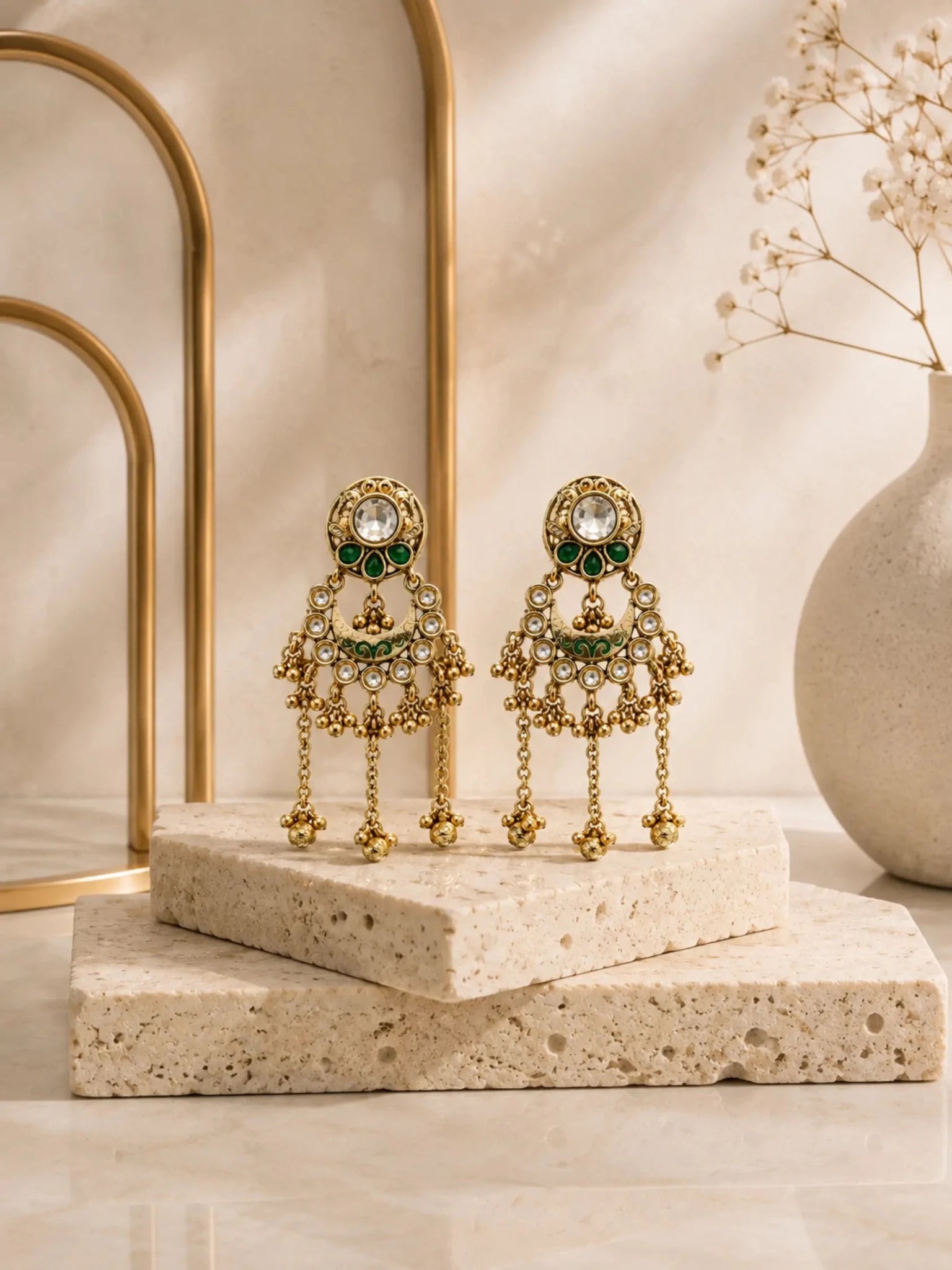 RUKSHMANI Gold-Plated Green Meenakari-Inspired Detailing Earrings