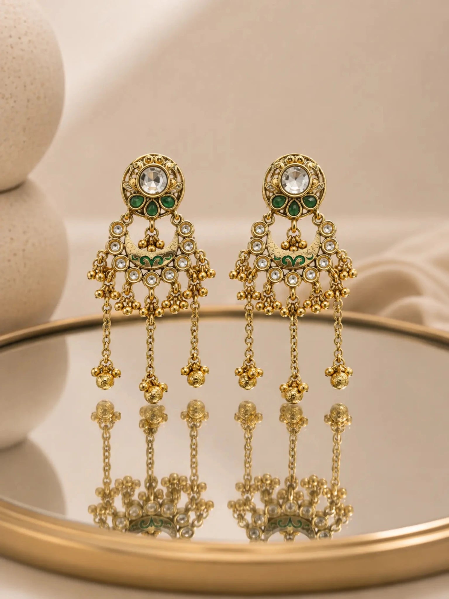 RUKSHMANI Gold-Plated Green Meenakari-Inspired Detailing Earrings - Venyora Fashion