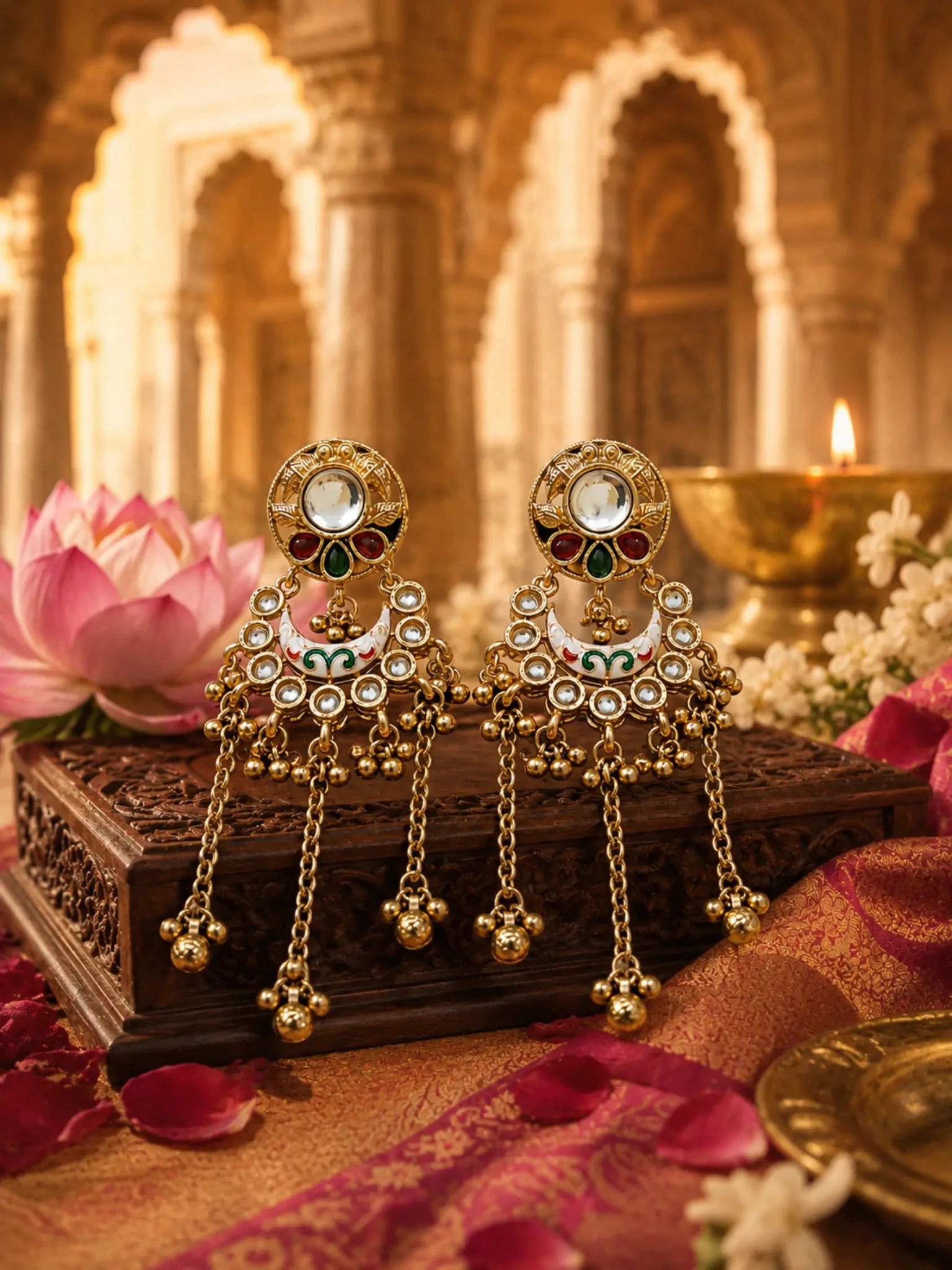 Image of RUKSHMANI Gold-Plated Multi Meenakari-Inspired Detailing Earrings - Venyora Fashion