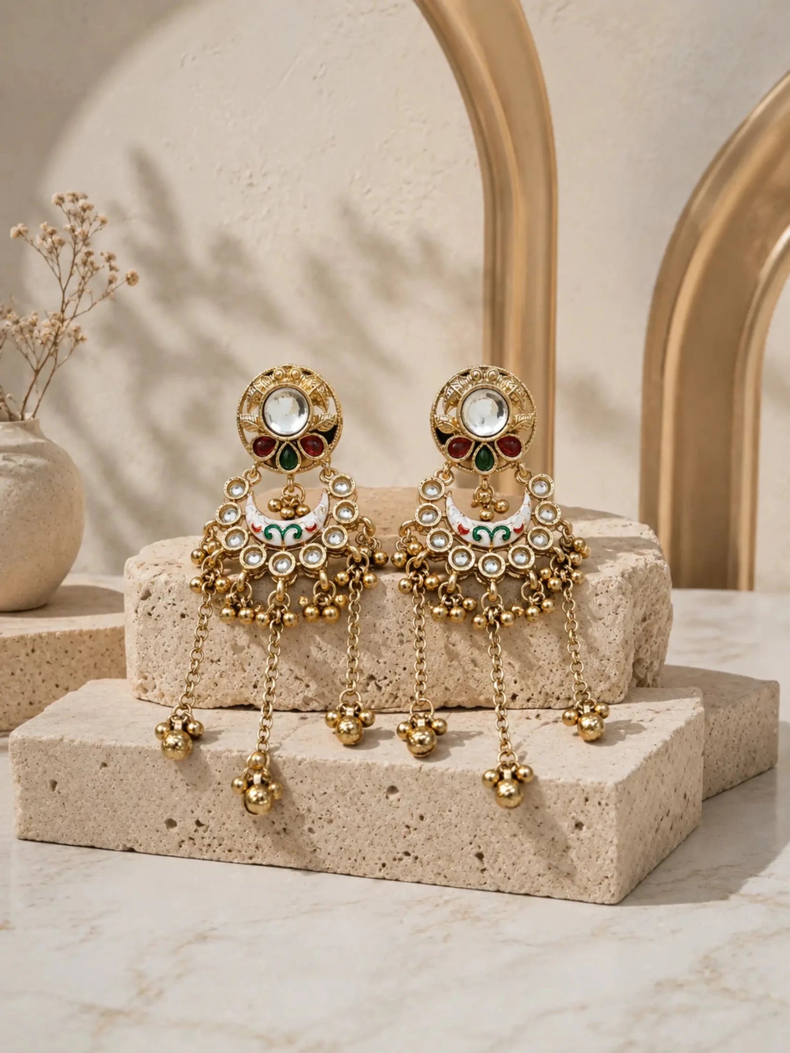 RUKSHMANI Gold-Plated Multi Meenakari-Inspired Detailing Earrings