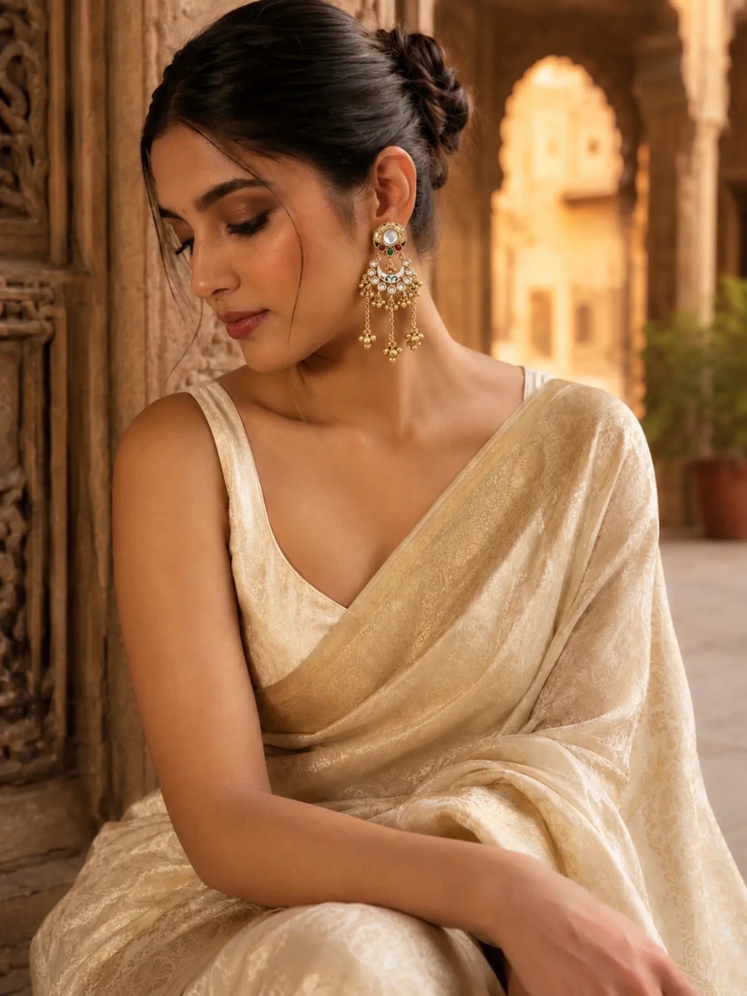 Image of RUKSHMANI Gold-Plated Multi Meenakari-Inspired Detailing Earrings - Venyora Fashion