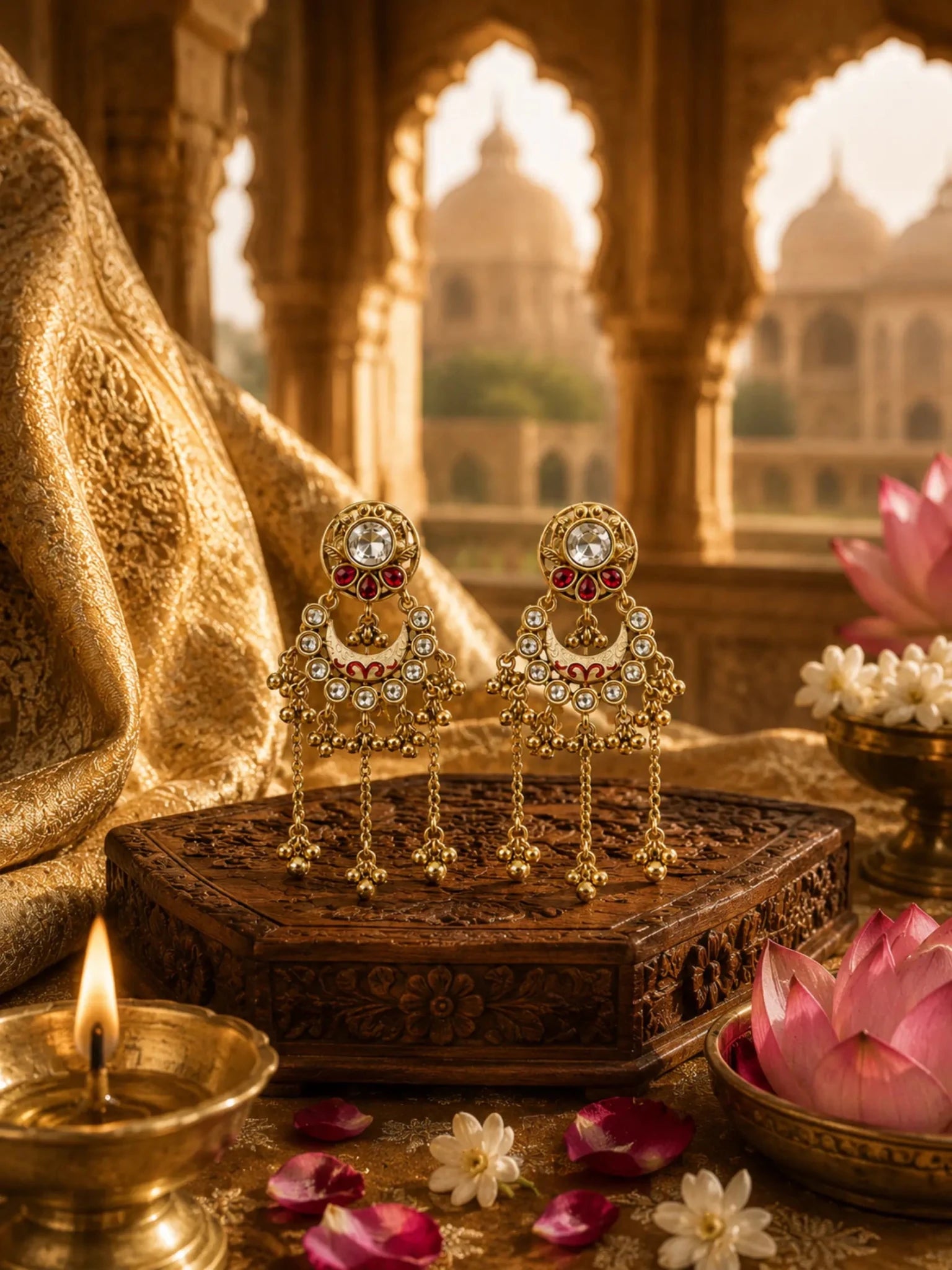 Image of RUKSHMANI Gold-Plated Red Meenakari-Inspired Detailing Earrings - Venyora Fashion