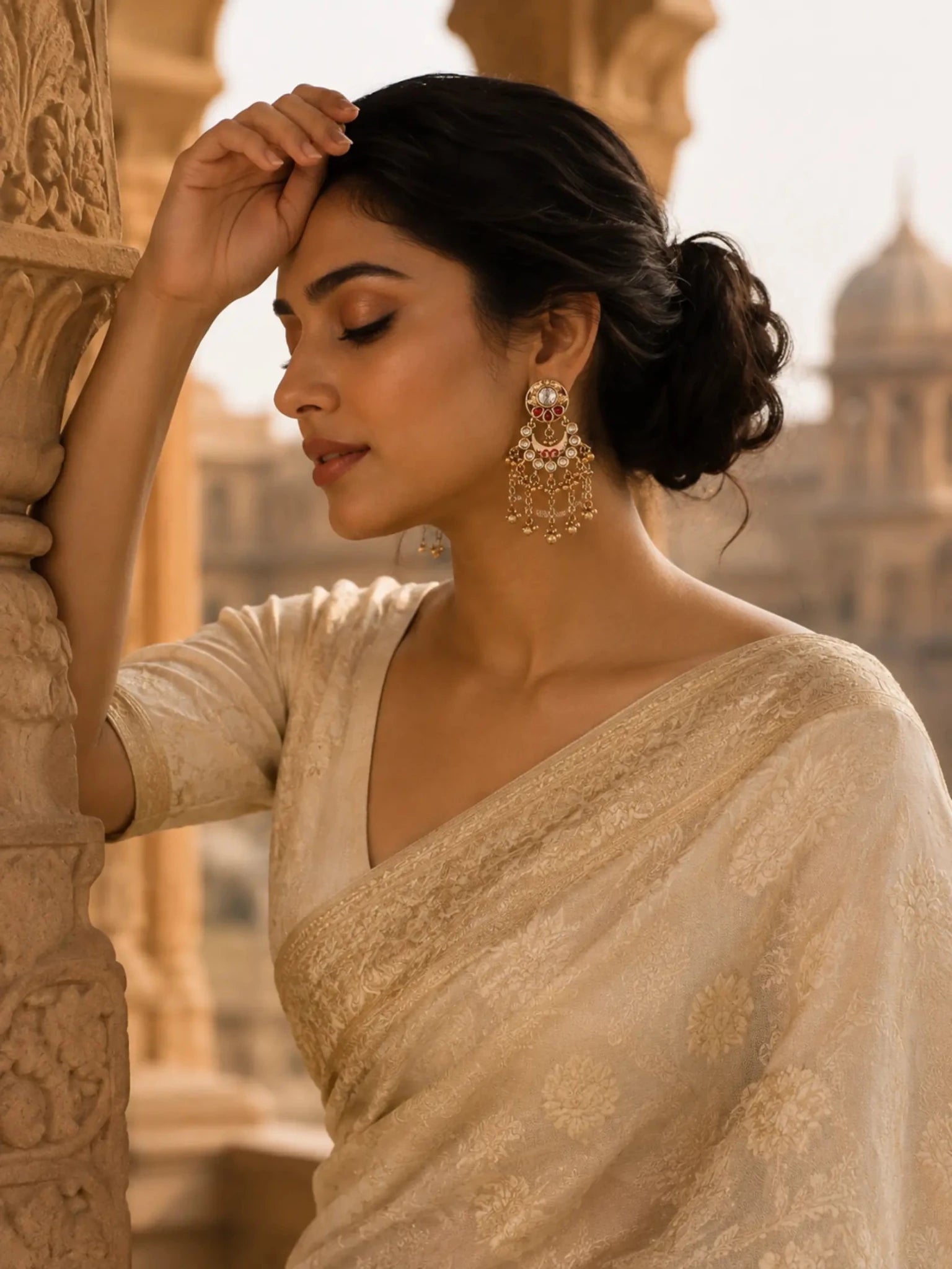 RUKSHMANI Gold-Plated Red Meenakari-Inspired Detailing Earrings - Venyora Fashion