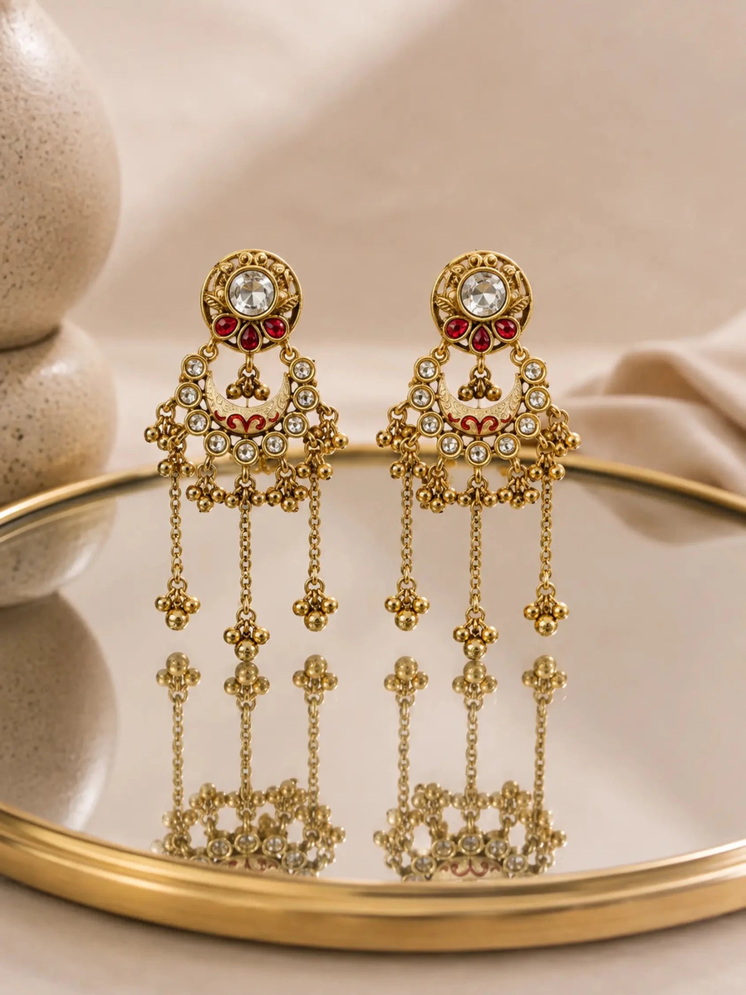 RUKSHMANI Gold-Plated Red Meenakari-Inspired Detailing Earrings - Venyora Fashion