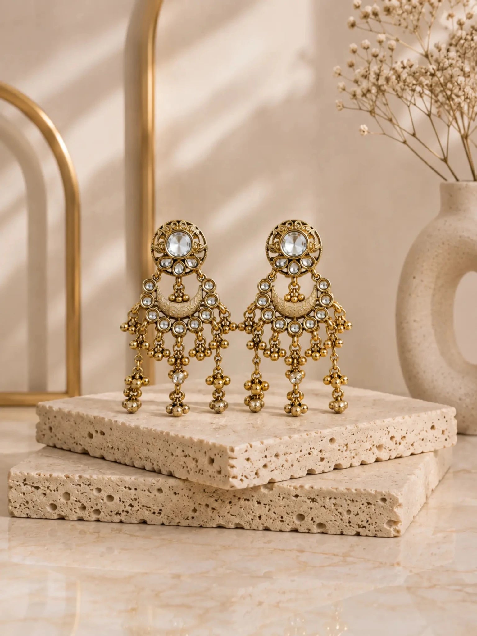 RUKSHMANI Gold-Plated White Meenakari-Inspired Detailing Earrings - Venyora Fashion